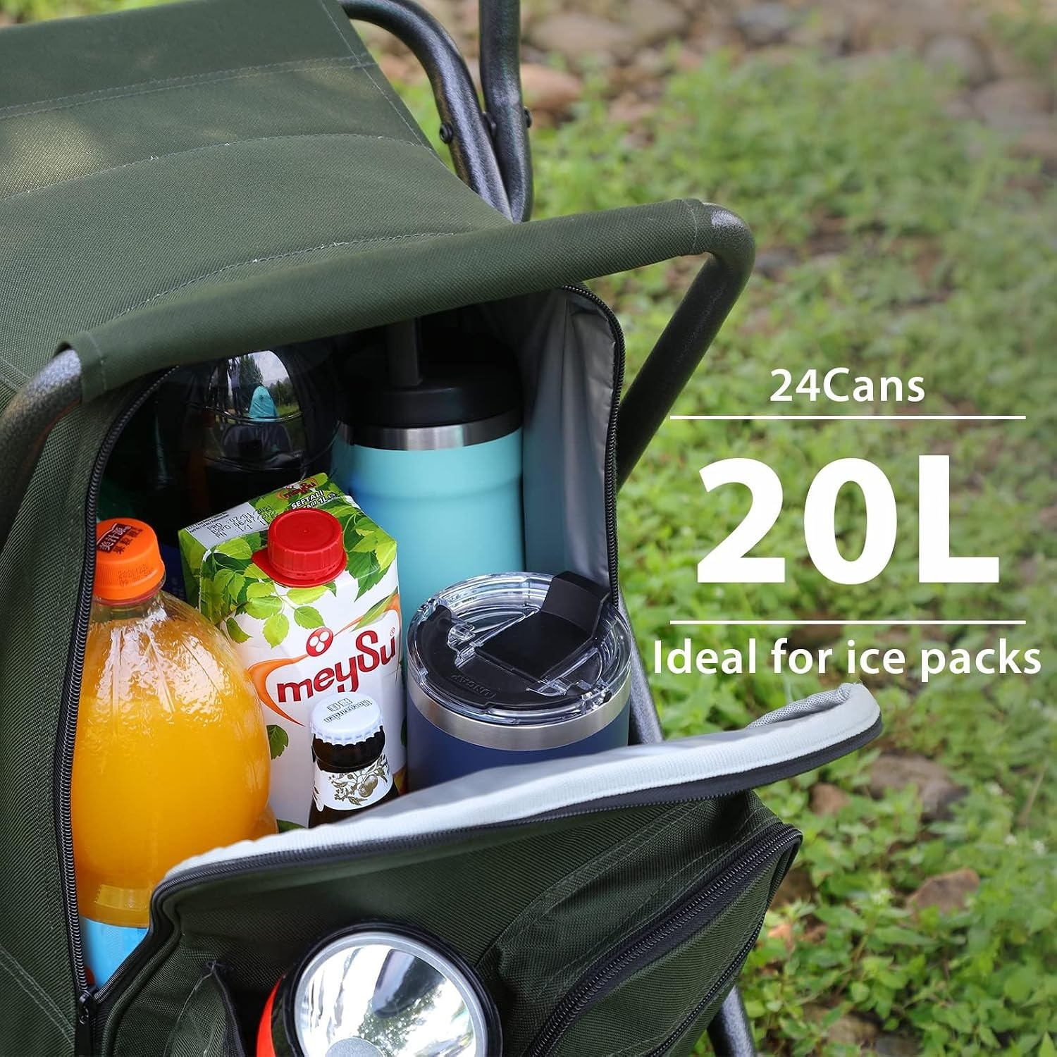 image:imagePortal Backpack Cooler Chair 2 Pack Fishing Chairs with Backrest Folding Camping Stool Compact for Outdoors Hiking Hunting Travel Supports 225 lbs Capacity2 Packgreen