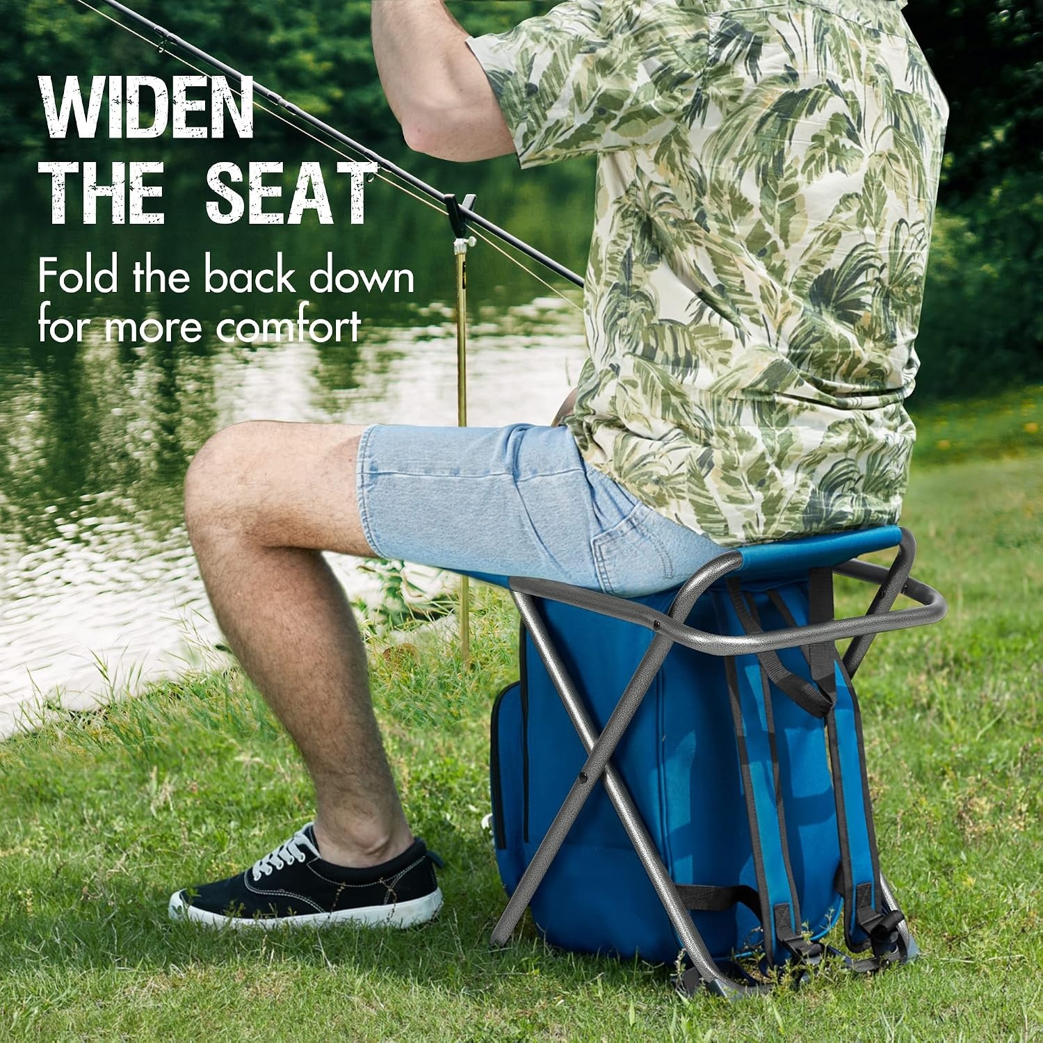 image:imagePortal Backpack Cooler Chair 2 Pack Fishing Chairs with Backrest Folding Camping Stool Compact for Outdoors Hiking Hunting Travel Supports 225 lbs CapacityBlue