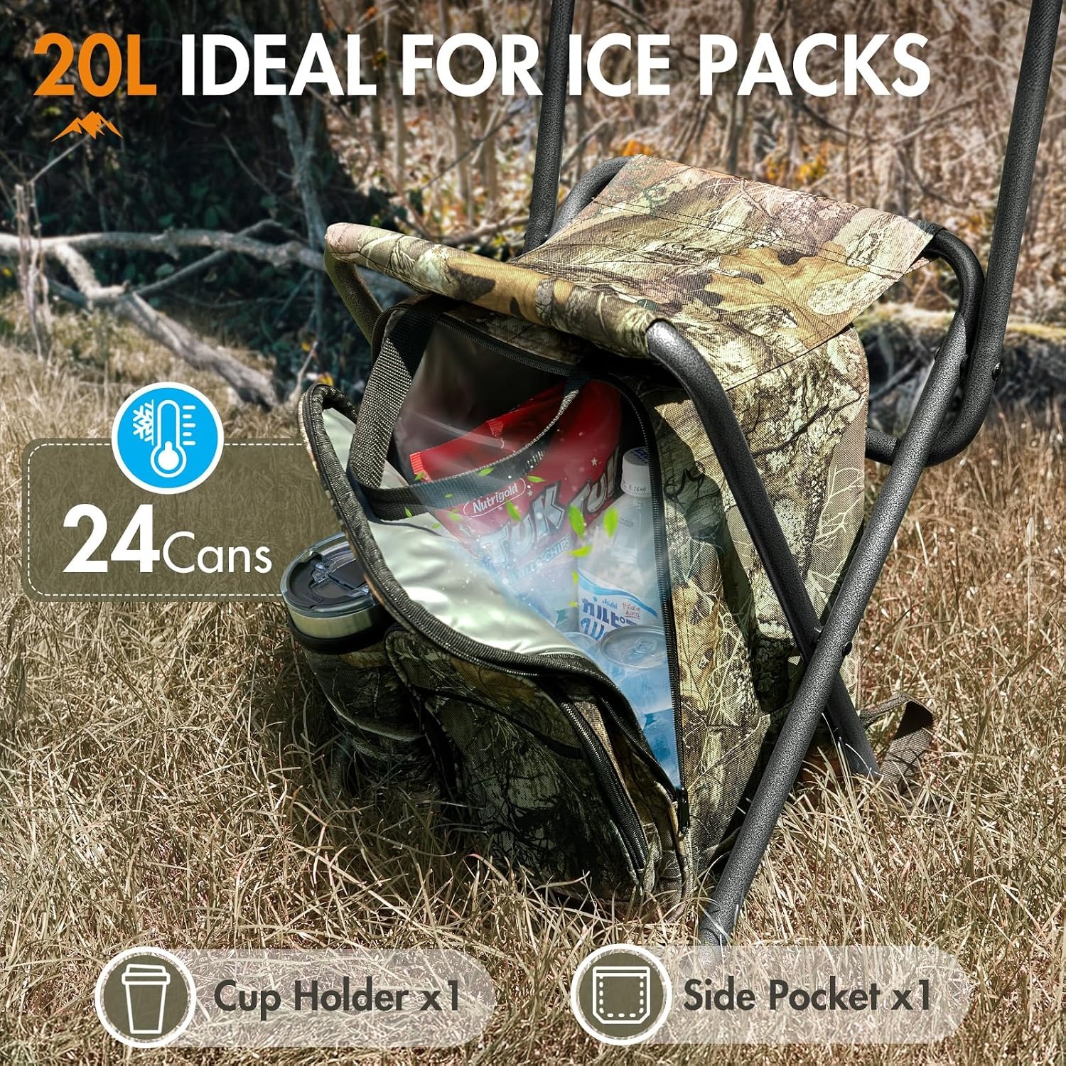 image:imagePortal Backpack Cooler Chair 2 Pack Fishing Chairs with Backrest Folding Camping Stool Compact for Outdoors Hiking Hunting Travel Supports 225 lbs CapacityCamo