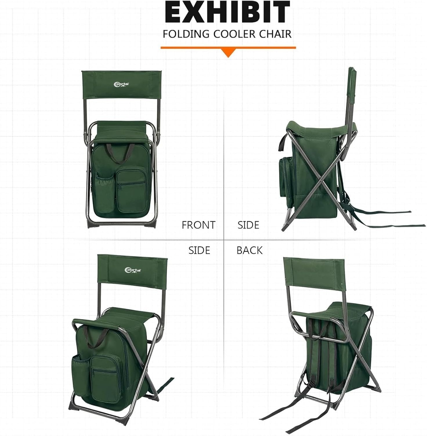image:imagePortal Backpack Cooler Chair 2 Pack Fishing Chairs with Backrest Folding Camping Stool Compact for Outdoors Hiking Hunting Travel Supports 225 lbs Capacity2 Packgreen