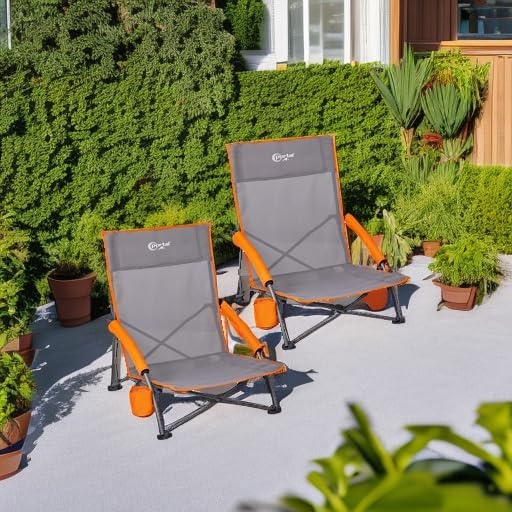 image:imagePortal Beach Chairs for Adults Camping Low Lightweight Portable Chair with Cup Holder Mesh Back Carry Bag for Outdoor Sand Lawn Travel Picnic Festival ConcertTeslin Grey2 Pack