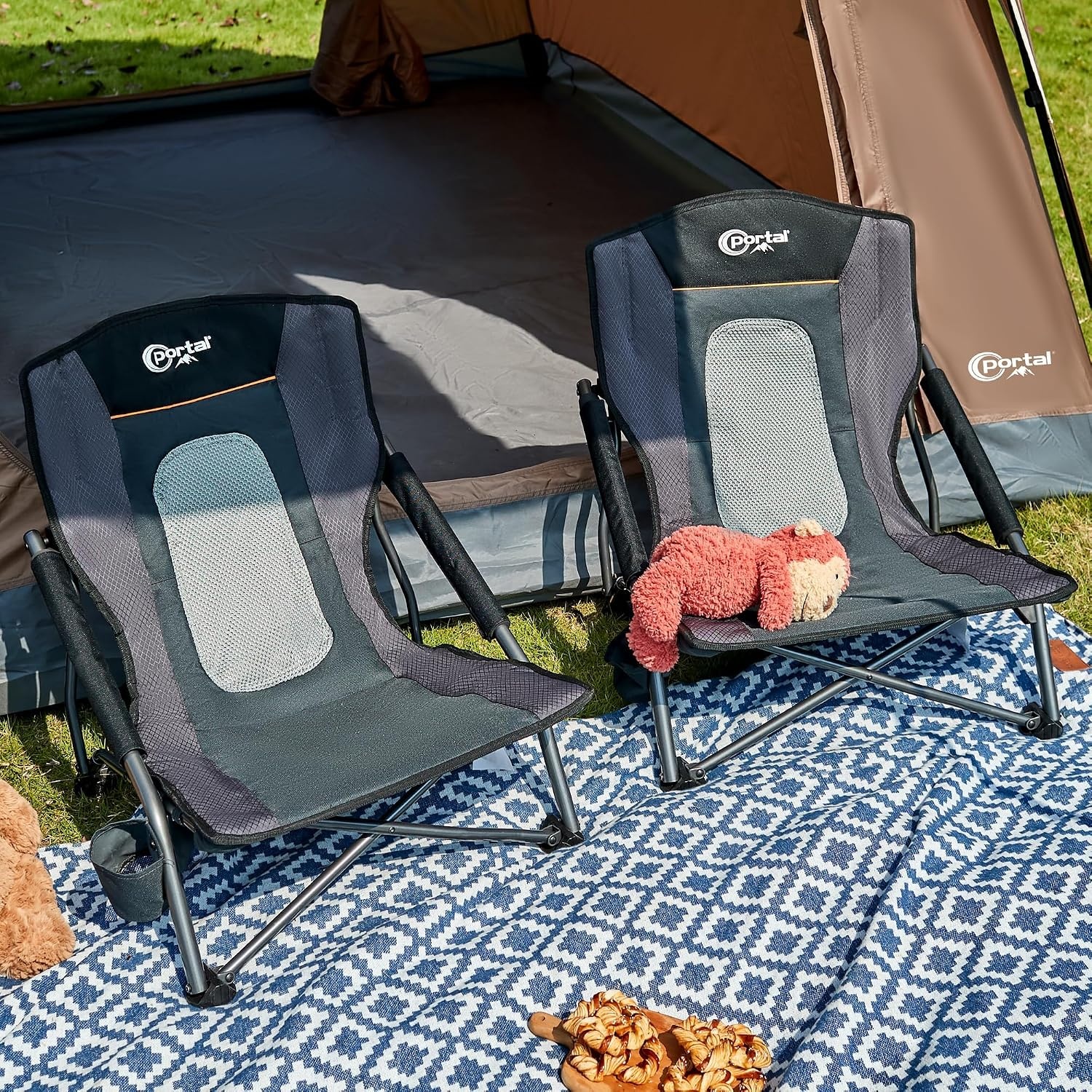 image:imagePortal Beach Chairs for Adults Camping Low Lightweight Portable Chair with Cup Holder Mesh Back Carry Bag for Outdoor Sand Lawn Travel Picnic Festival ConcertBlack
