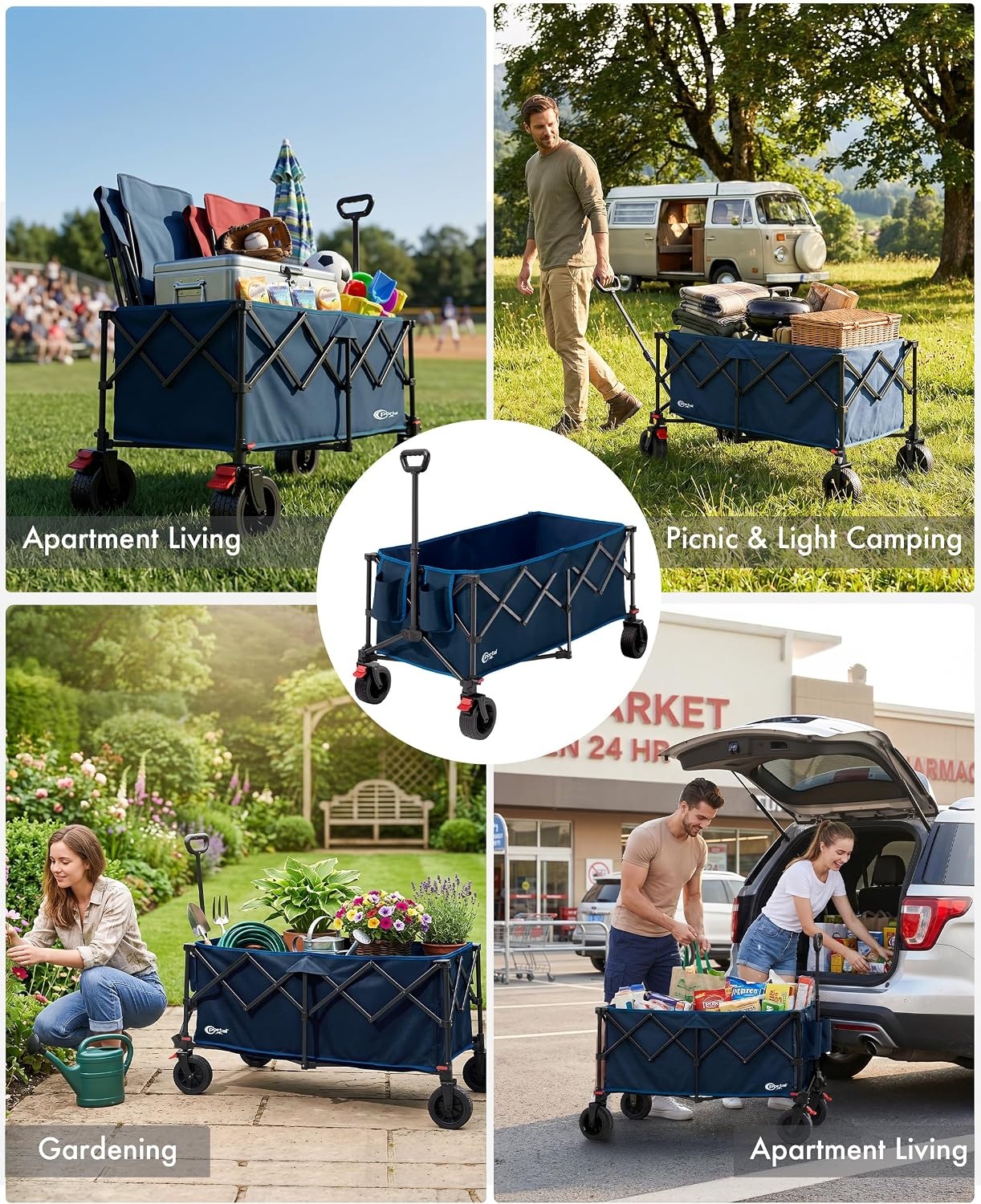 image:imagePortal Collapsible Wagon Cart Foldable Wagon with Big Wheels 300L Extra Large Wagon187lbs Lightweight Utility Wagon Heavy Duty Wagon for Beach Camping Sports Garden BlackBlue