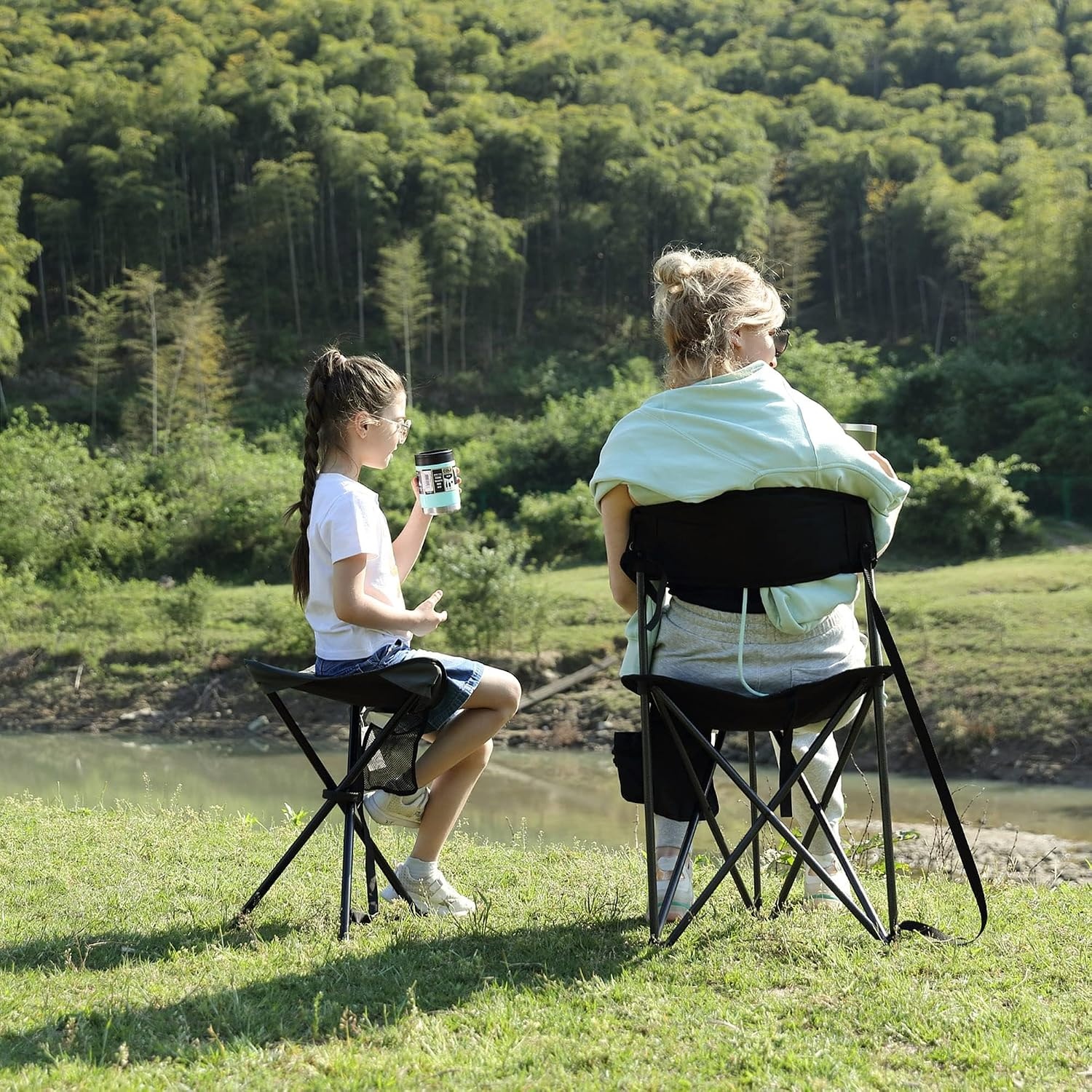 image:imagePortal Extra Large Quick Folding Tripod Stool with Backrest Fishing Camping Chair with Carry Strap2 Pack Black