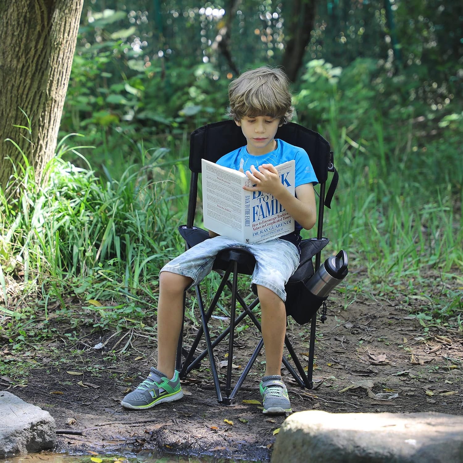 image:imagePortal Extra Large Quick Folding Tripod Stool with Backrest Fishing Camping Chair with Carry StrapBlack