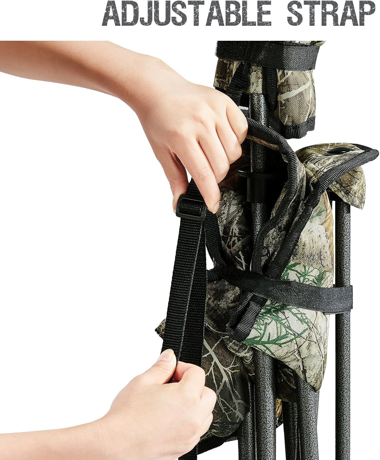 image:imagePortal Extra Large Quick Folding Tripod Stool with Backrest Fishing Camping Chair with Carry StrapCamo