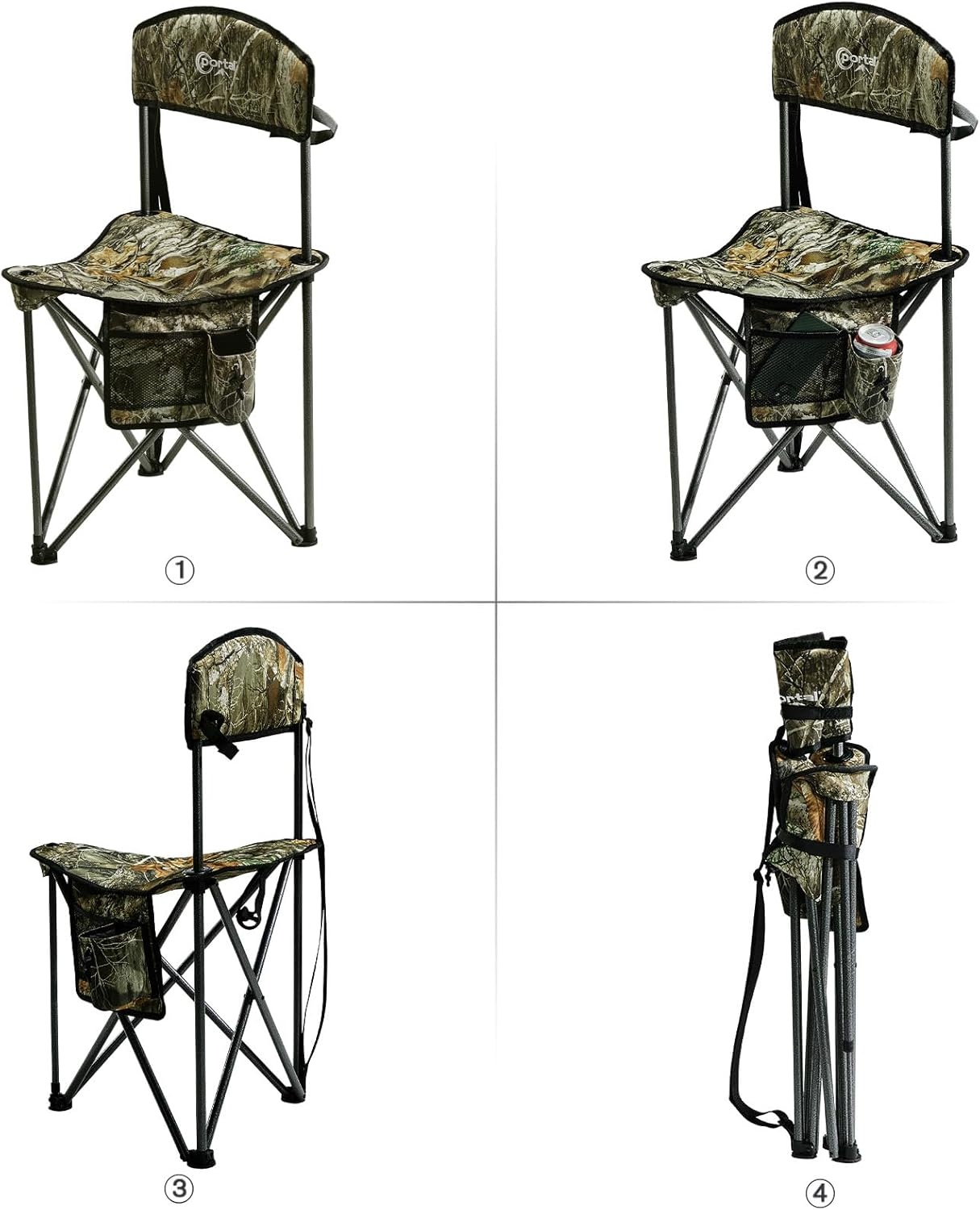 image:imagePortal Extra Large Quick Folding Tripod Stool with Backrest Fishing Camping Chair with Carry StrapCamo