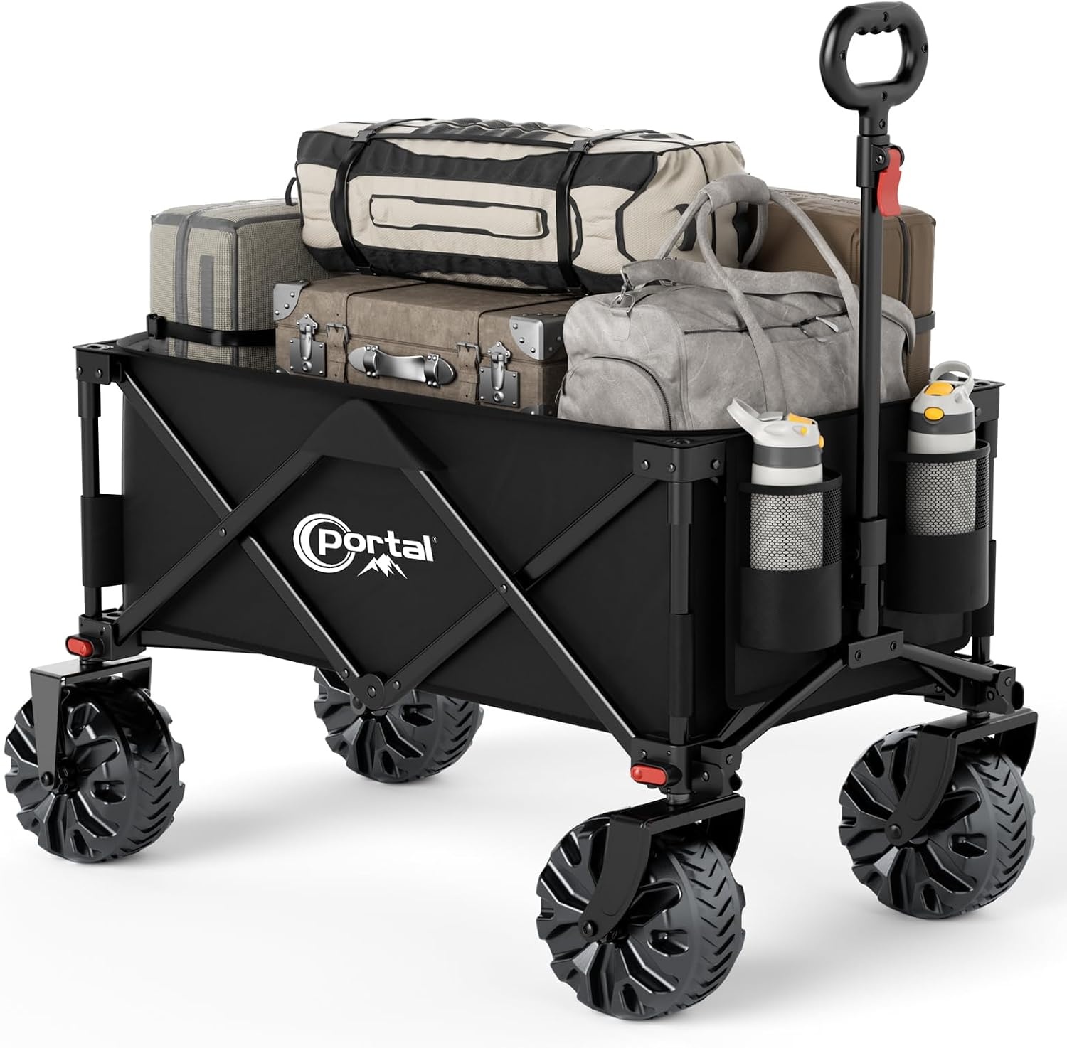 image:imagePortal HeavyDuty Folding Wagon Cart Large Collapsible Utility Wagon with AllTerrain Wheels for Beach Camping Garden amp GroceryBlack