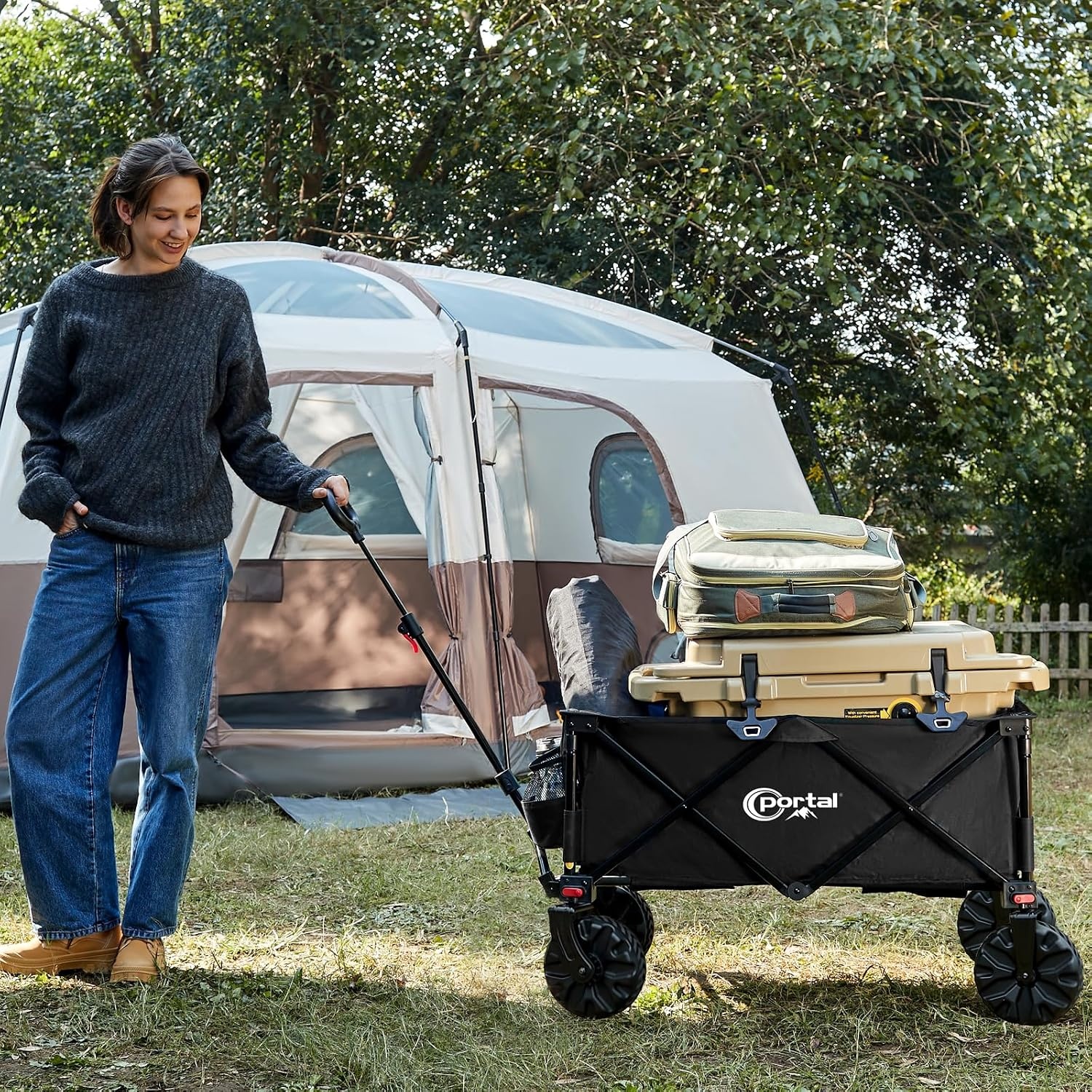 image:imagePortal HeavyDuty Folding Wagon Cart Large Collapsible Utility Wagon with AllTerrain Wheels for Beach Camping Garden amp GroceryBlack
