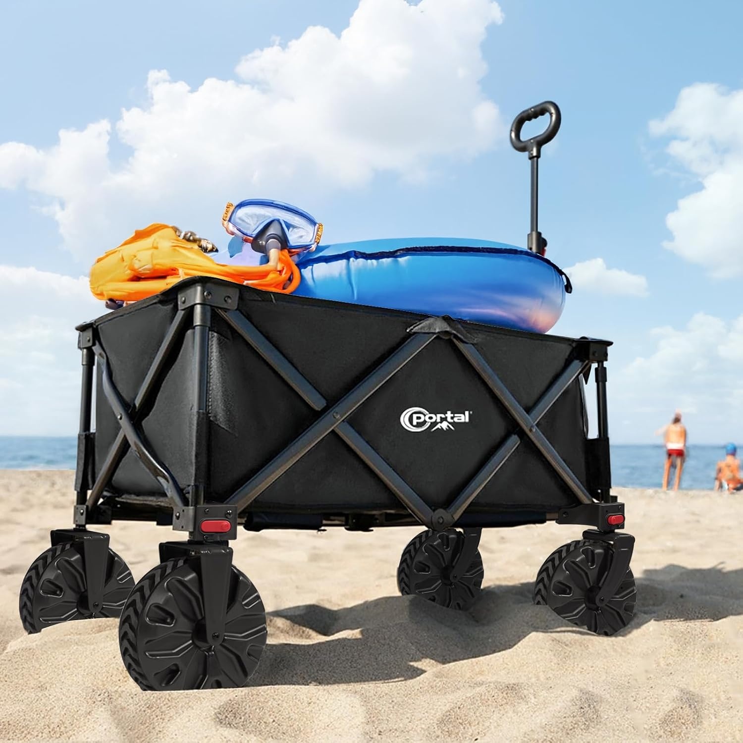 image:imagePortal HeavyDuty Folding Wagon Cart Large Collapsible Utility Wagon with AllTerrain Wheels for Beach Camping Garden amp GroceryBlack