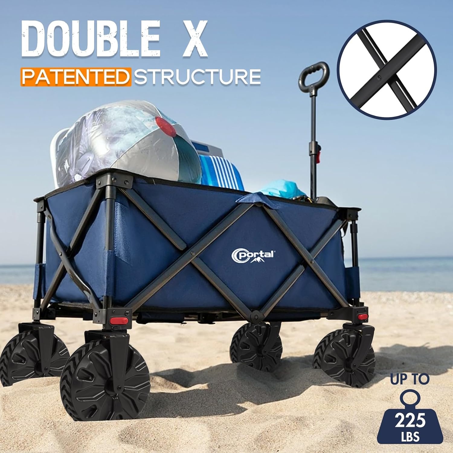 image:imagePortal HeavyDuty Folding Wagon Cart Large Collapsible Utility Wagon with AllTerrain Wheels for Beach Camping Garden amp GroceryBlue