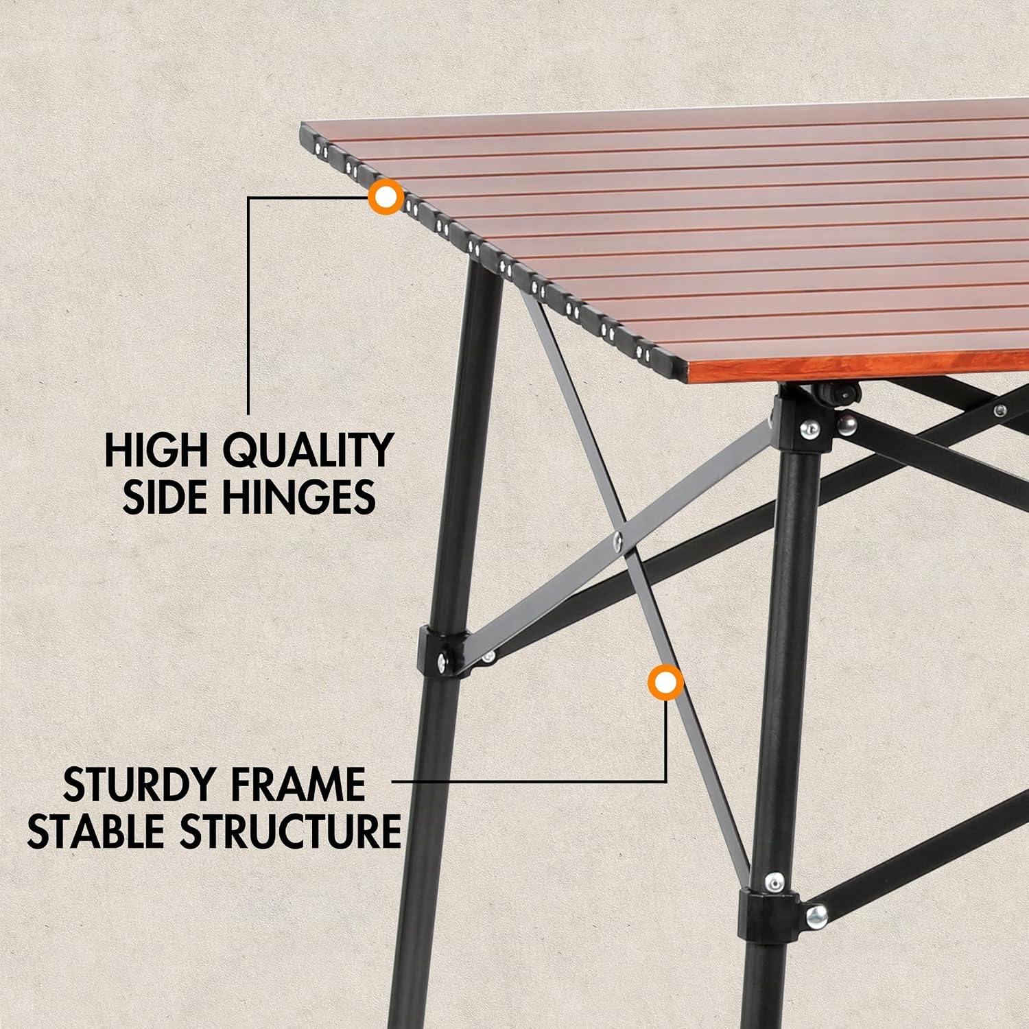 image:imagePortal Lightweight Aluminum Folding Square Table Roll Up Top 4 People Compact Table with Carry Bag for Camping Picnic Backyards BBQ SilverBrown