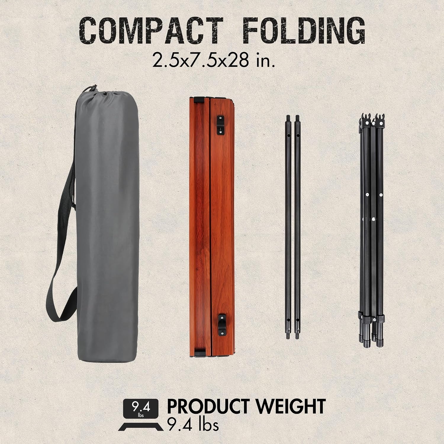 image:imagePortal Lightweight Aluminum Folding Square Table Roll Up Top 4 People Compact Table with Carry Bag for Camping Picnic Backyards BBQ SilverBrown