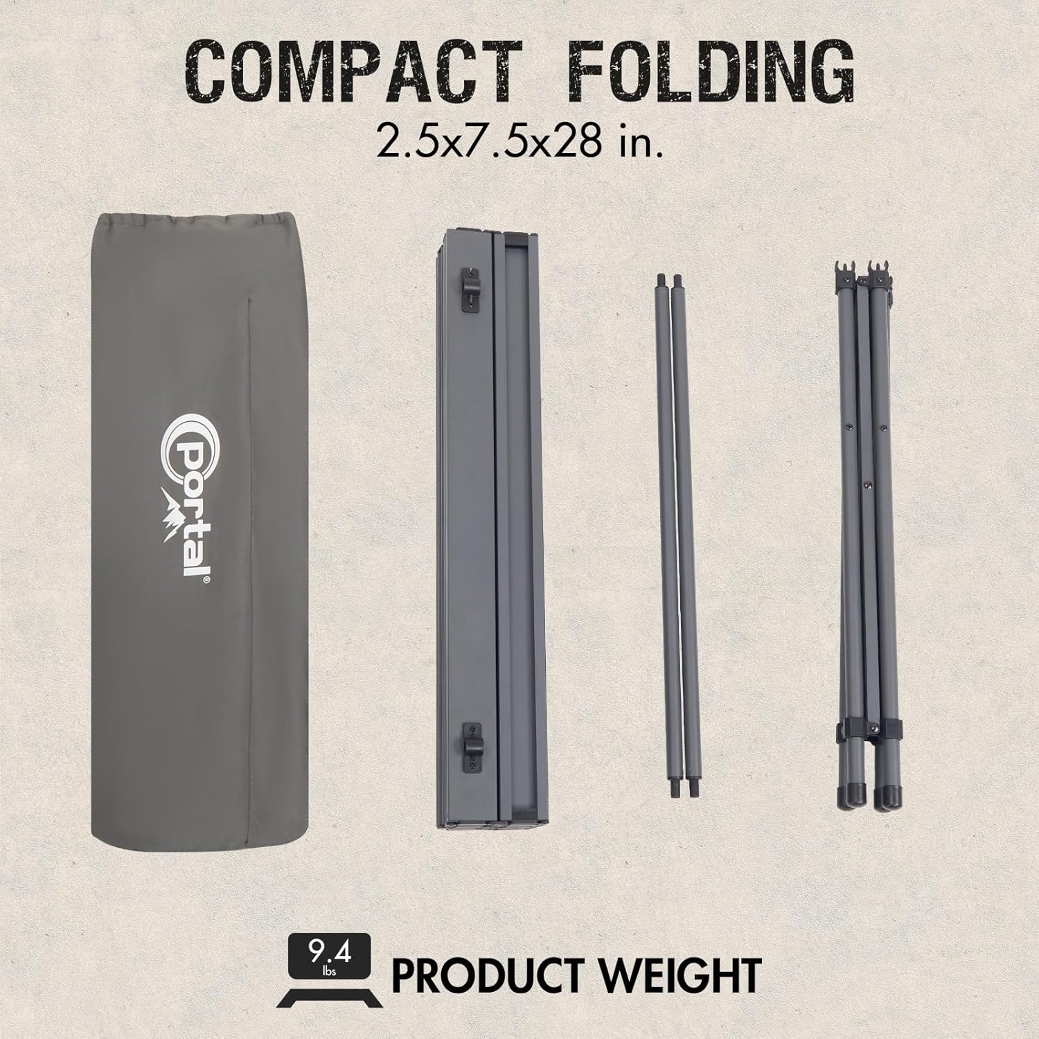 image:imagePortal Lightweight Aluminum Folding Square Table Roll Up Top 4 People Compact Table with Carry Bag for Camping Picnic Backyards BBQ SilverDark Gray