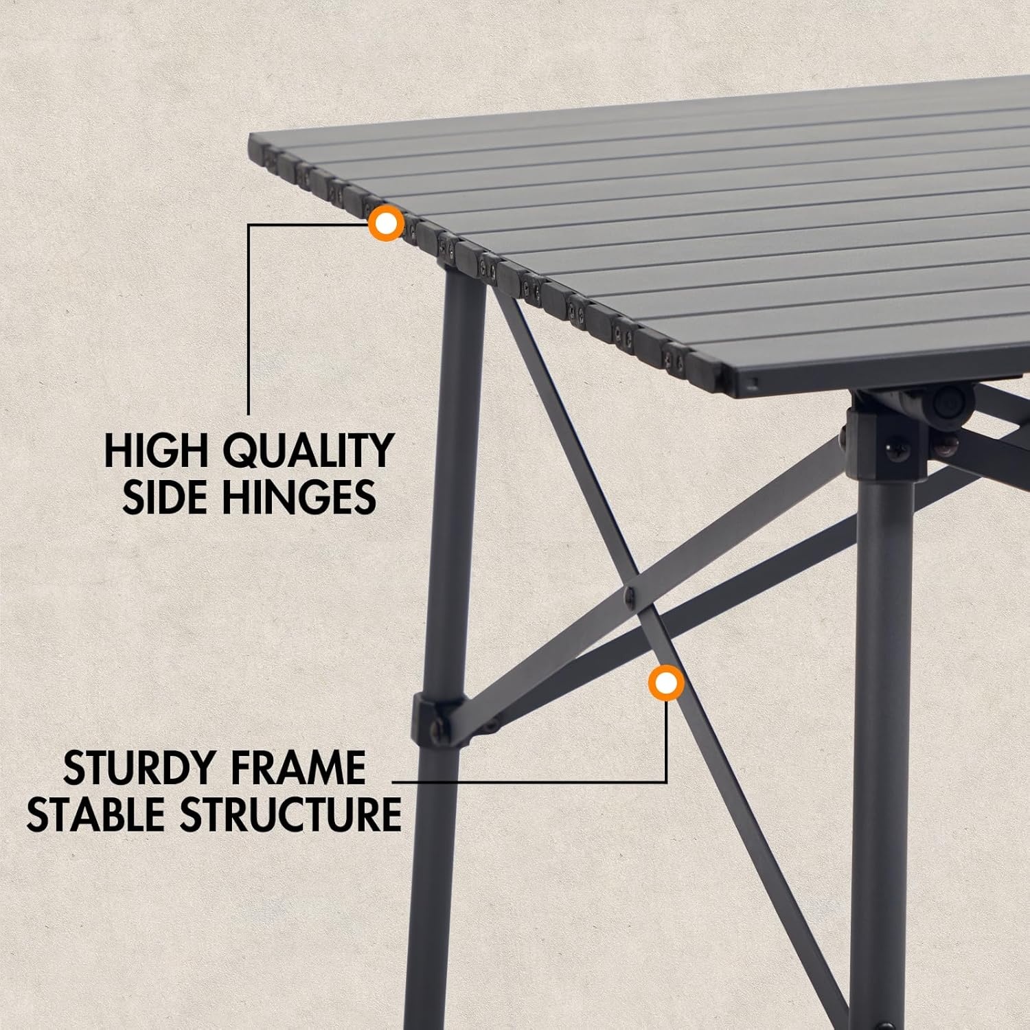 image:imagePortal Lightweight Aluminum Folding Square Table Roll Up Top 4 People Compact Table with Carry Bag for Camping Picnic Backyards BBQ SilverDark Gray