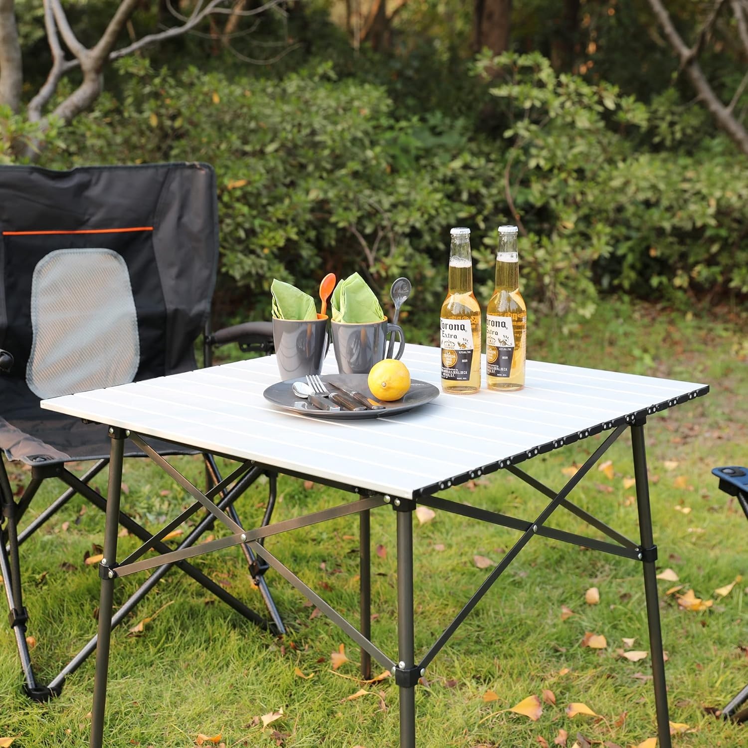 image:imagePortal Lightweight Aluminum Folding Square Table Roll Up Top 4 People Compact Table with Carry Bag for Camping Picnic Backyards BBQ SilverSilver