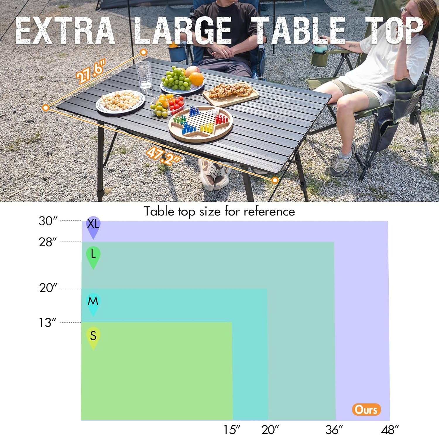 image:imagePortal Outdoor Folding Portable Picnic Camping Table with Adjustable Height Aluminum Roll Up Table Top Mesh Layer SilverBlack