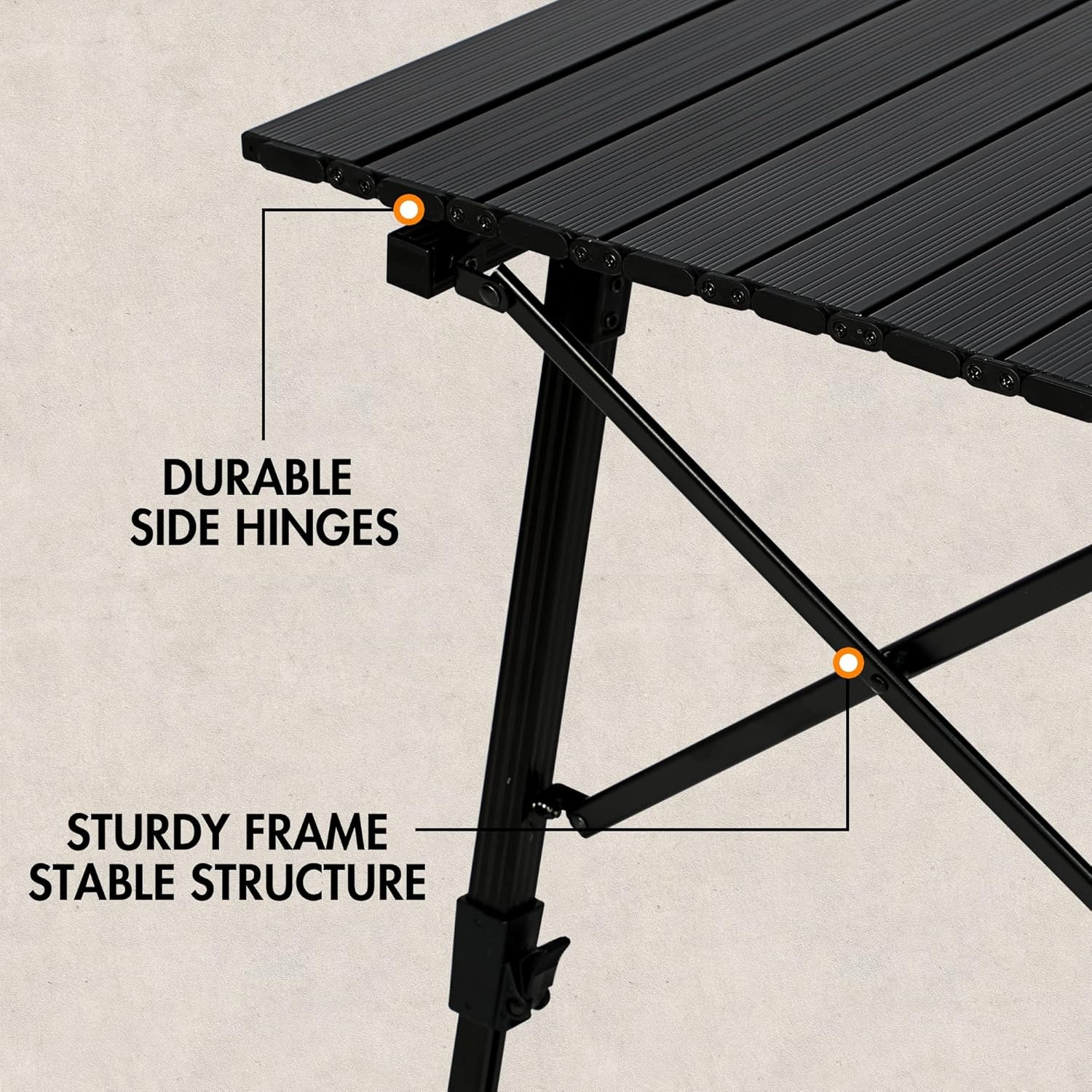 image:imagePortal Outdoor Folding Portable Picnic Camping Table with Adjustable Height Aluminum Roll Up Table Top Mesh Layer SilverBlack