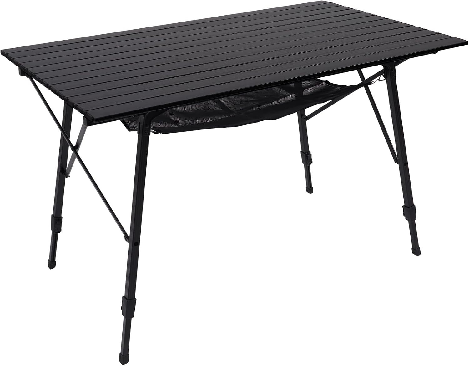 image:imagePortal Outdoor Folding Portable Picnic Camping Table with Adjustable Height Aluminum Roll Up Table Top Mesh Layer SilverBlack