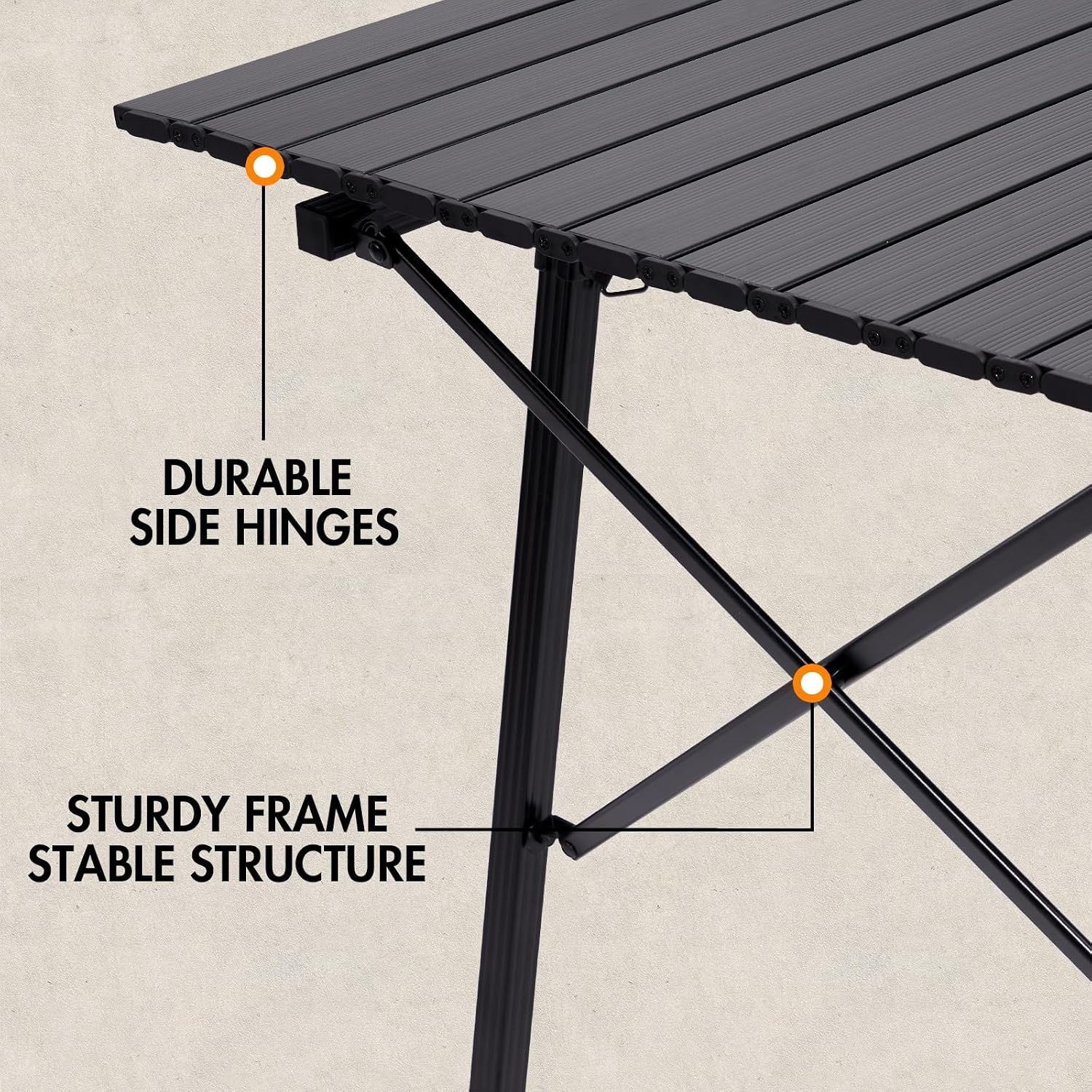 image:imagePortal Outdoor Folding Portable Picnic Camping Table with Adjustable Height Aluminum Roll Up Table Top Mesh Layer SilverBlack