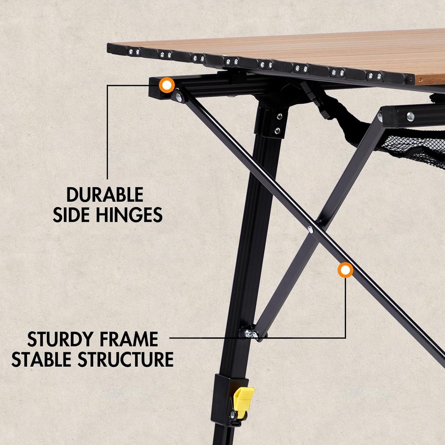 image:imagePortal Outdoor Folding Portable Picnic Camping Table with Adjustable Height Aluminum Roll Up Table Top Mesh Layer SilverBrown