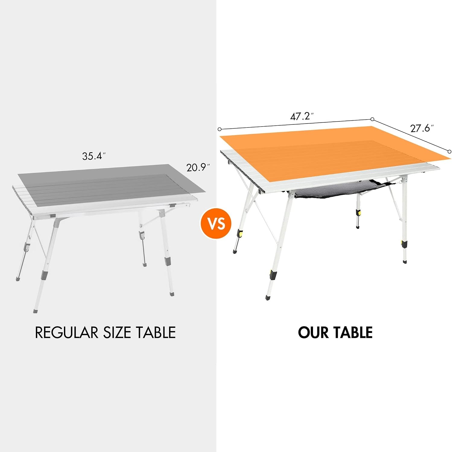 image:imagePortal Outdoor Folding Portable Picnic Camping Table with Adjustable Height Aluminum Roll Up Table Top Mesh Layer SilverSilver