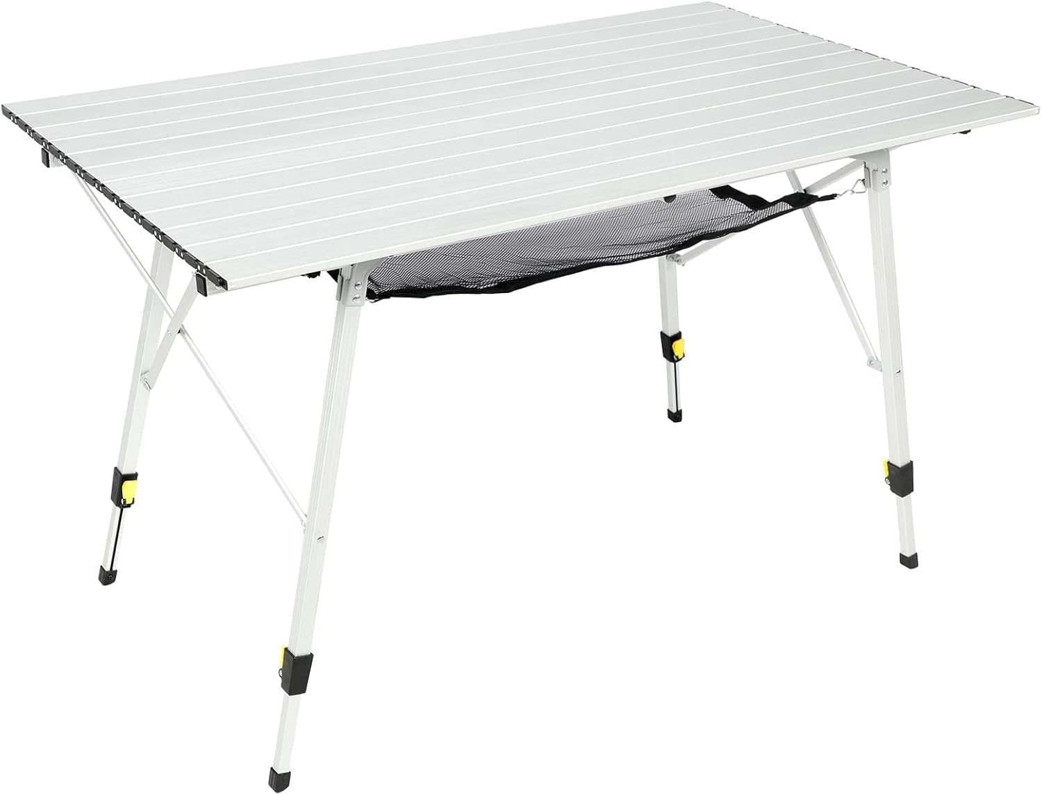 image:imagePortal Outdoor Folding Portable Picnic Camping Table with Adjustable Height Aluminum Roll Up Table Top Mesh Layer SilverSilver