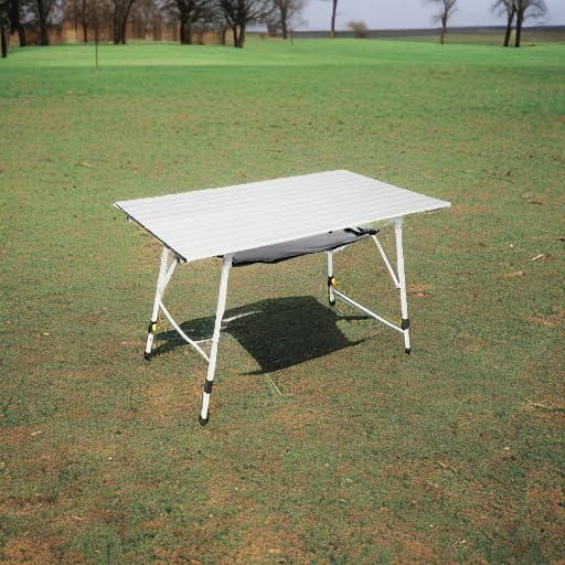 image:imagePortal Outdoor Folding Portable Picnic Camping Table with Adjustable Height Aluminum Roll Up Table Top Mesh Layer SilverSilver