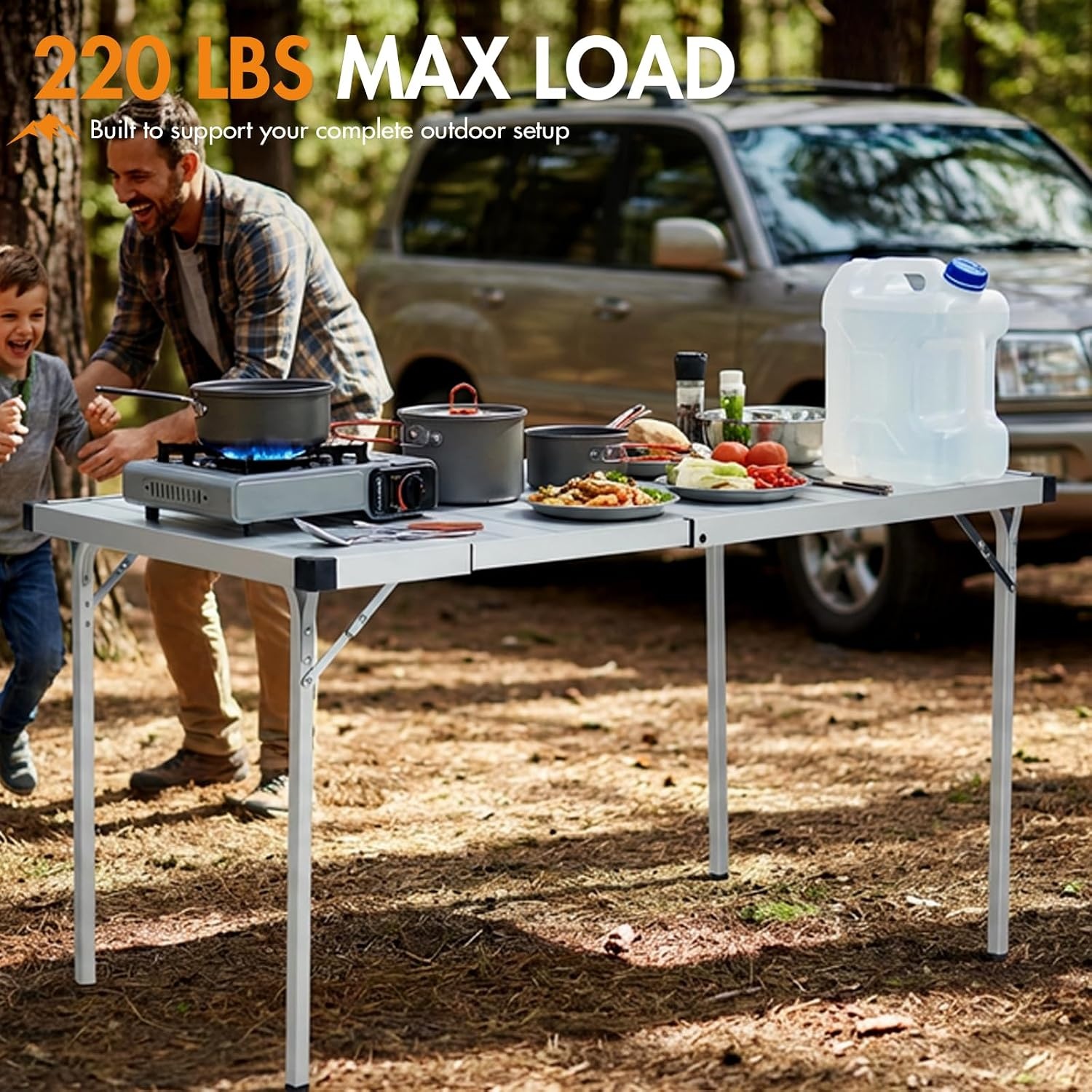 image:imagePortal Outdoor Folding Portable Picnic Camping Table with Adjustable Height Aluminum Roll Up Table Top Mesh Layer SilverSilver