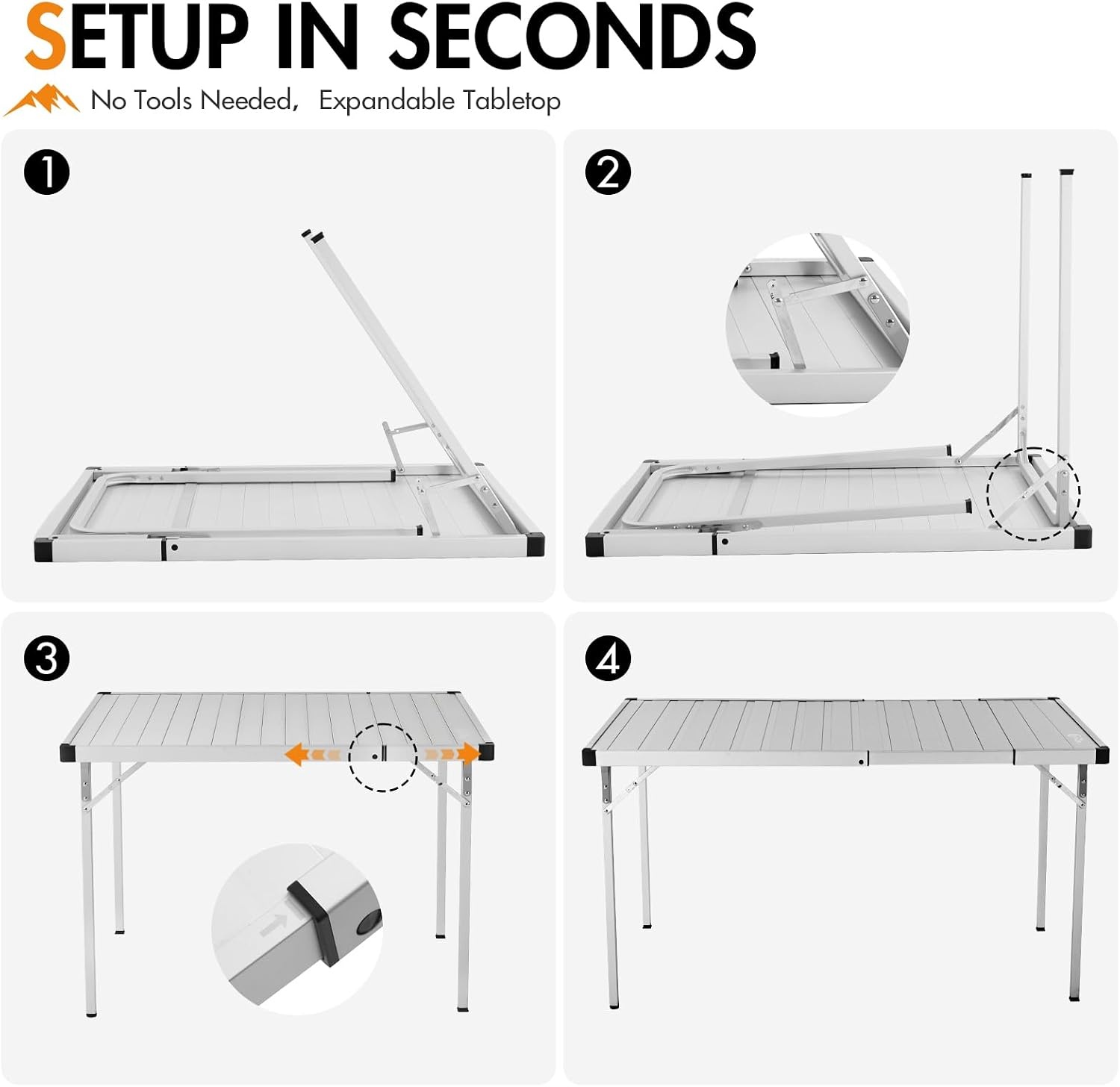 image:imagePortal Outdoor Folding Portable Picnic Camping Table with Adjustable Height Aluminum Roll Up Table Top Mesh Layer SilverSilver
