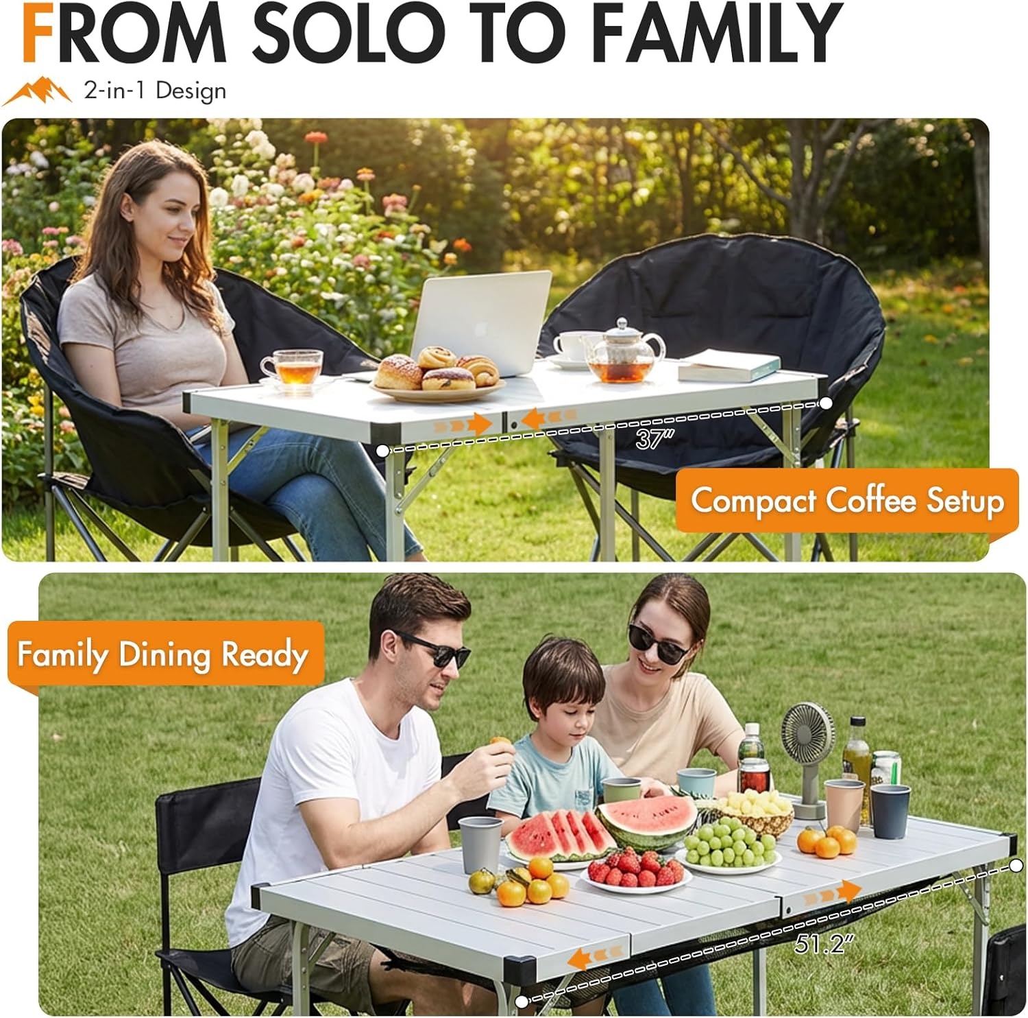 image:imagePortal Outdoor Folding Portable Picnic Camping Table with Adjustable Height Aluminum Roll Up Table Top Mesh Layer SilverSilver