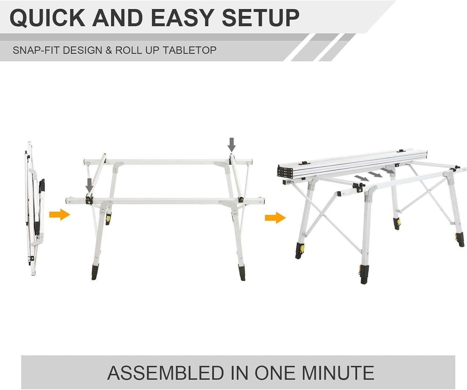 image:imagePortal Outdoor Folding Portable Picnic Camping Table with Adjustable Height Aluminum Roll Up Table Top Mesh Layer SilverSilver