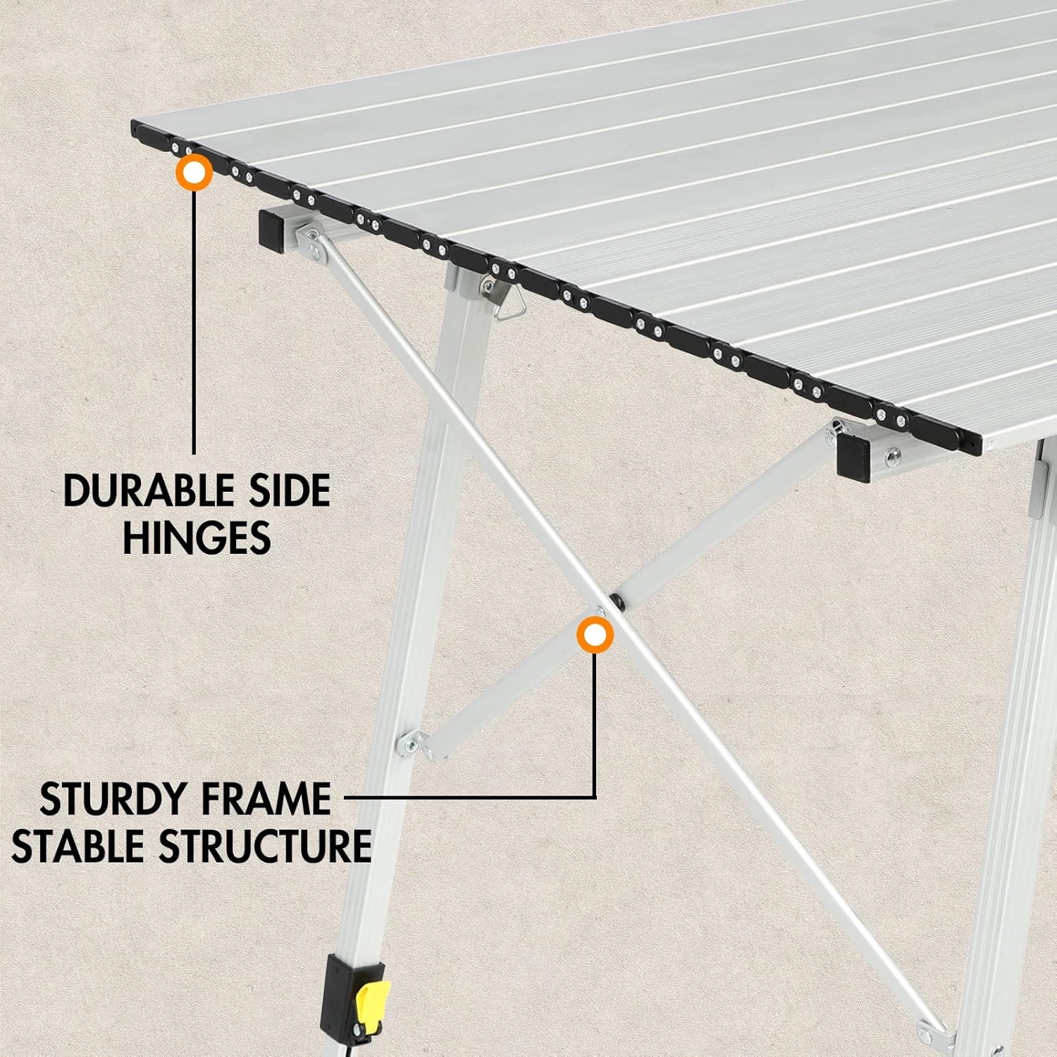 image:imagePortal Outdoor Folding Portable Picnic Camping Table with Adjustable Height Aluminum Roll Up Table Top Mesh Layer SilverSilver