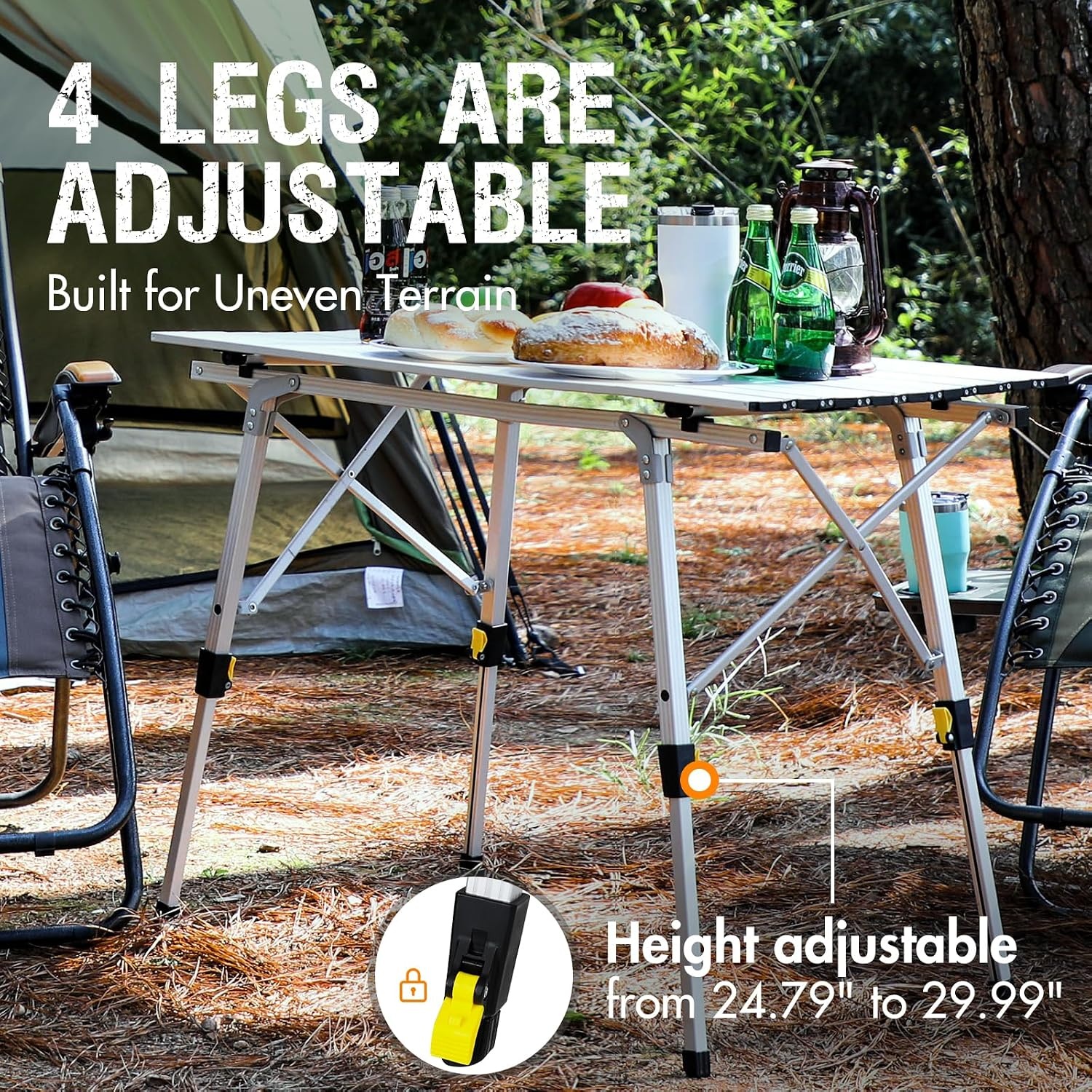 image:imagePortal Outdoor Folding Portable Picnic Camping Table with Adjustable Height Aluminum Roll Up Table Top Mesh Layer SilverSilver
