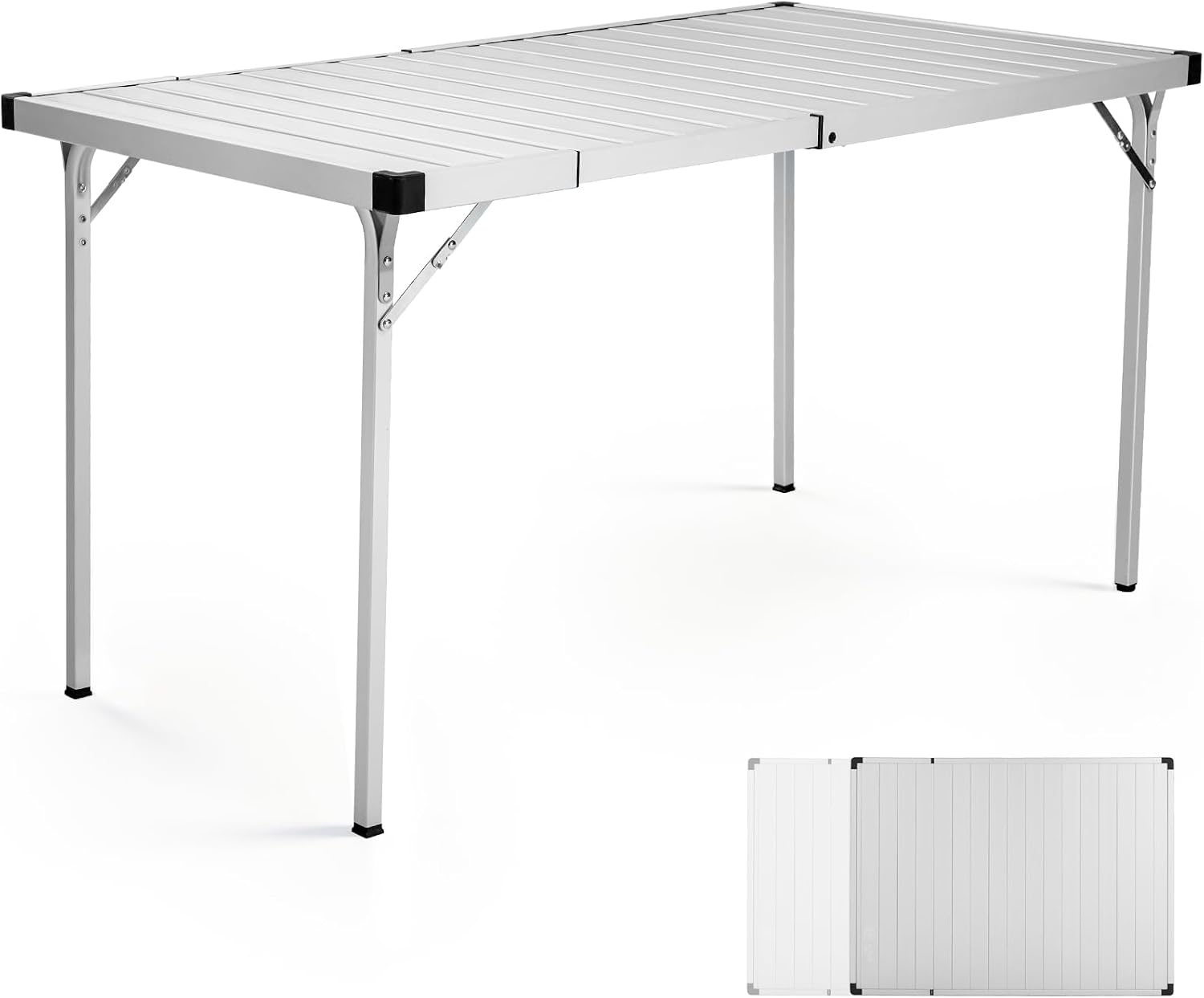 image:imagePortal Outdoor Folding Portable Picnic Camping Table with Adjustable Height Aluminum Roll Up Table Top Mesh Layer SilverSilver