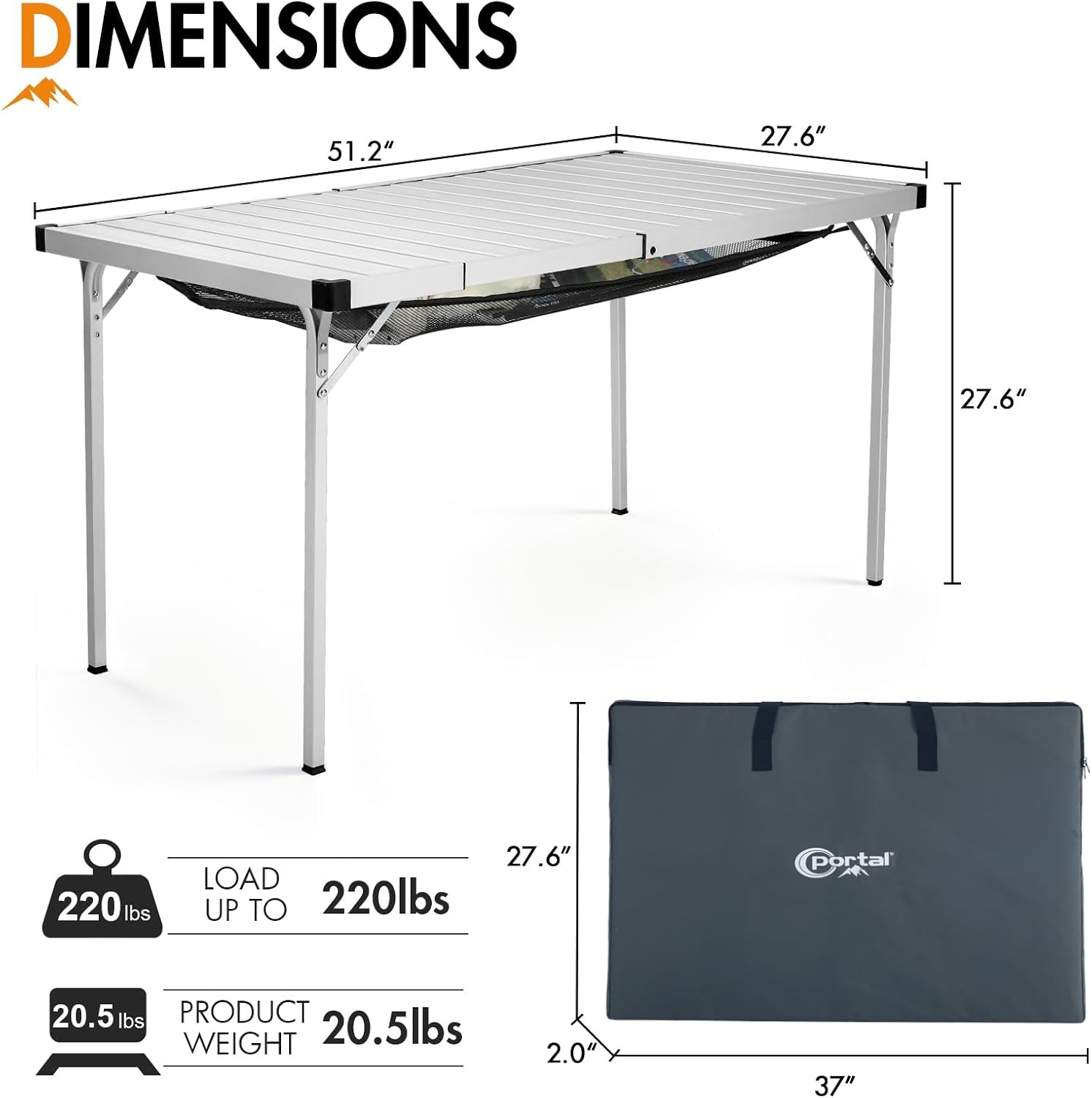 image:imagePortal Outdoor Folding Portable Picnic Camping Table with Adjustable Height Aluminum Roll Up Table Top Mesh Layer SilverSilver