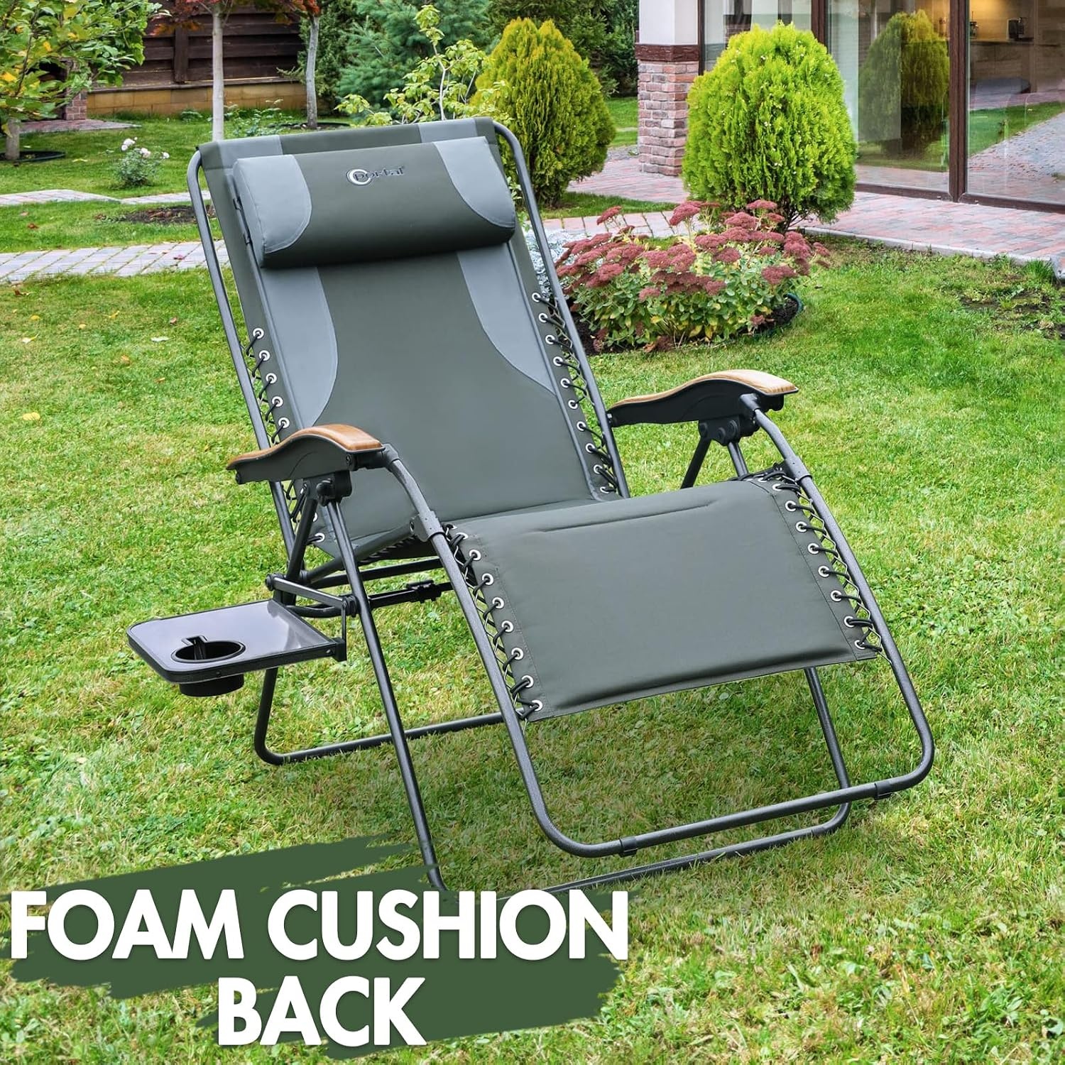 image:imagePortal Portable Zero Gravity Chair Lounge Chair Outdoor Oversized Zero Gravity Chair Folding Lounge Chair with Adjustable Pillows and Cup Holder for Poolside and Lawn Support 350lbs Black 1PackGreyGreen