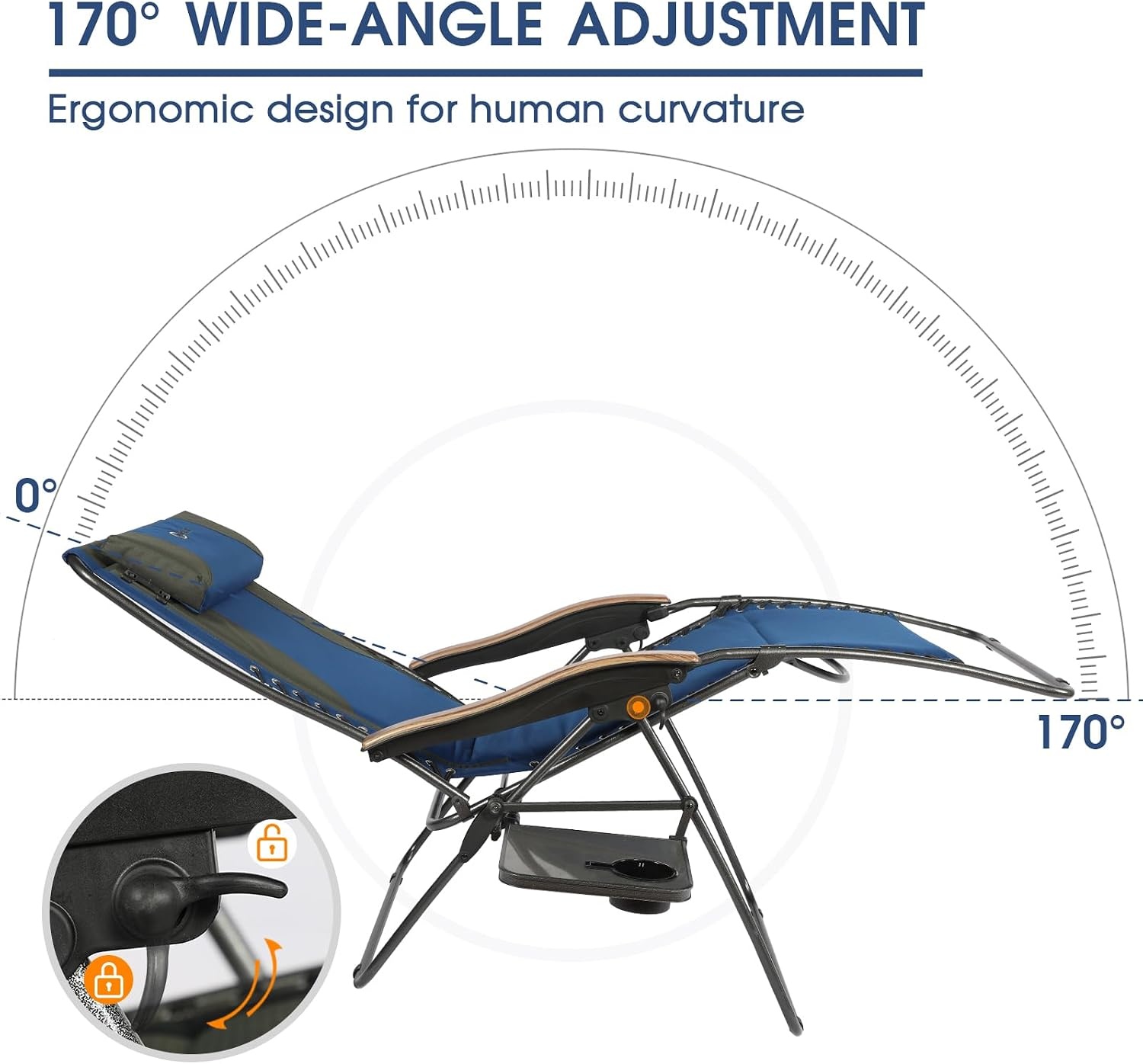 image:imagePortal Portable Zero Gravity Chair Lounge Chair Outdoor Oversized Zero Gravity Chair Folding Lounge Chair with Adjustable Pillows and Cup Holder for Poolside and Lawn Support 350lbs Black 1PackGreyBlue