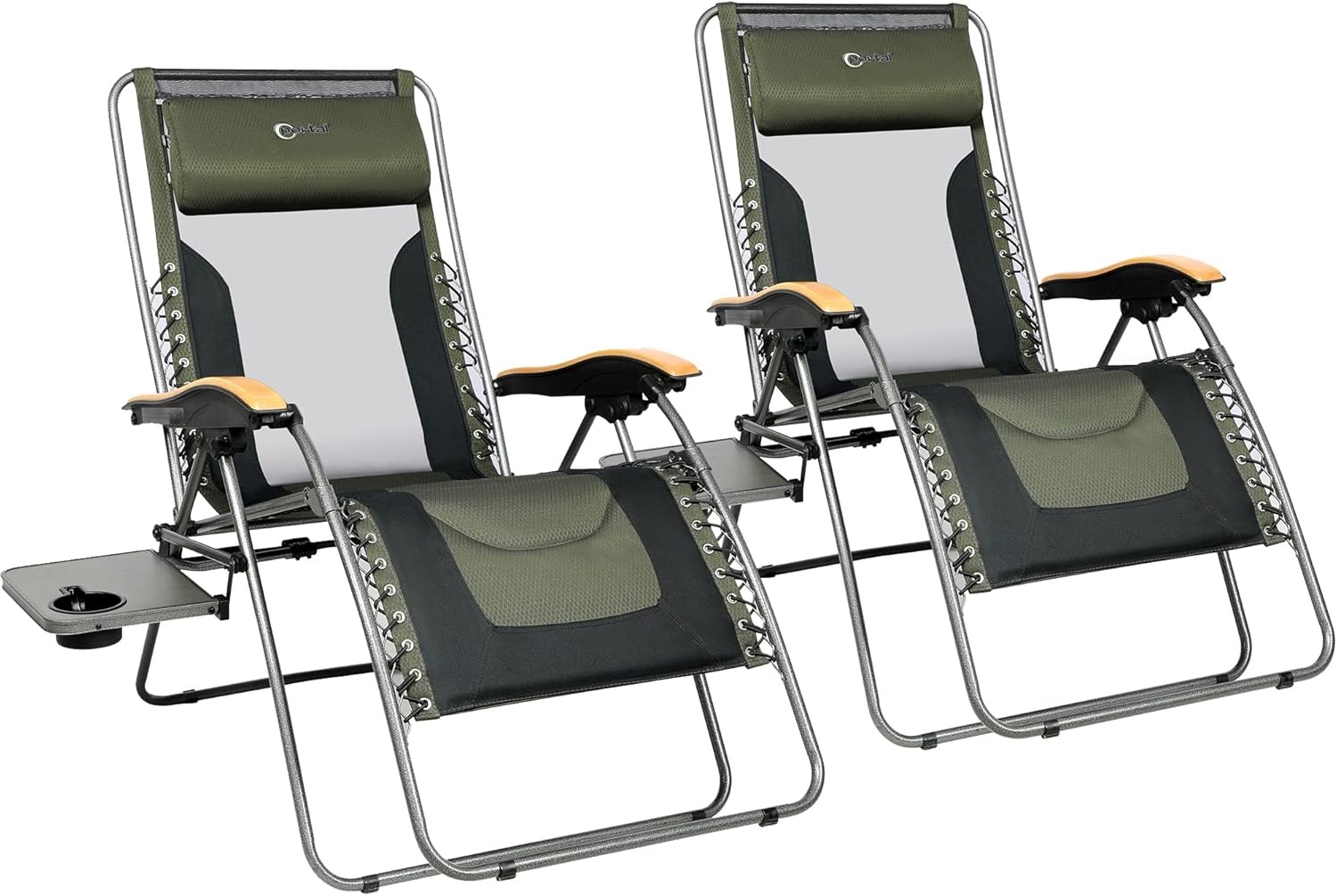 image:imagePortal Portable Zero Gravity Chair Lounge Chair Outdoor Oversized Zero Gravity Chair Folding Lounge Chair with Adjustable Pillows and Cup Holder for Poolside and Lawn Support 350lbs Black 1PackMesh Green