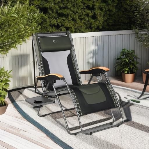 image:imagePortal Portable Zero Gravity Chair Lounge Chair Outdoor Oversized Zero Gravity Chair Folding Lounge Chair with Adjustable Pillows and Cup Holder for Poolside and Lawn Support 350lbs Black 1PackMesh Green