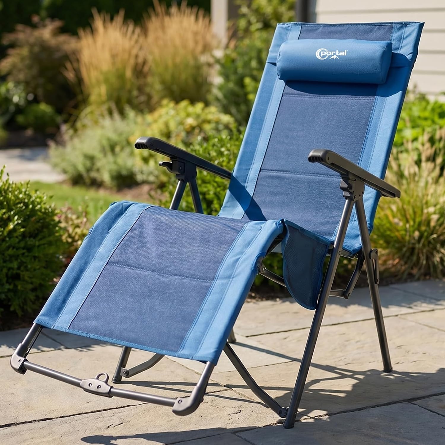 image:imagePortal Portable Zero Gravity Chair Lounge Chair Outdoor Oversized Zero Gravity Chair Folding Lounge Chair with Adjustable Pillows and Cup Holder for Poolside and Lawn Support 350lbs Black 1PackBlue