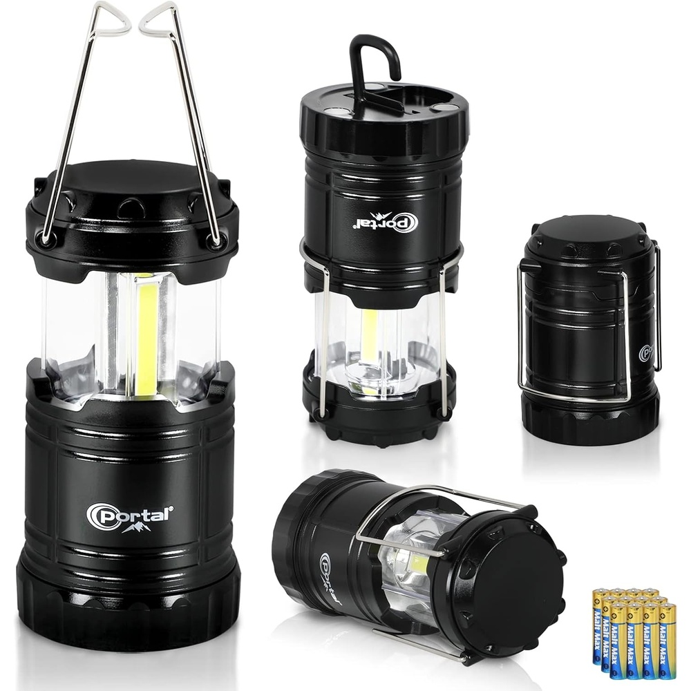 image:imagePORTAL 4 Pack Collapsible Camping Lantern Portable Camping Lights for Power Outages COB Lamp Battery Powered for Tent Pop Up Camp Lantern for Hiking Hurricane Emergency Batteries Included