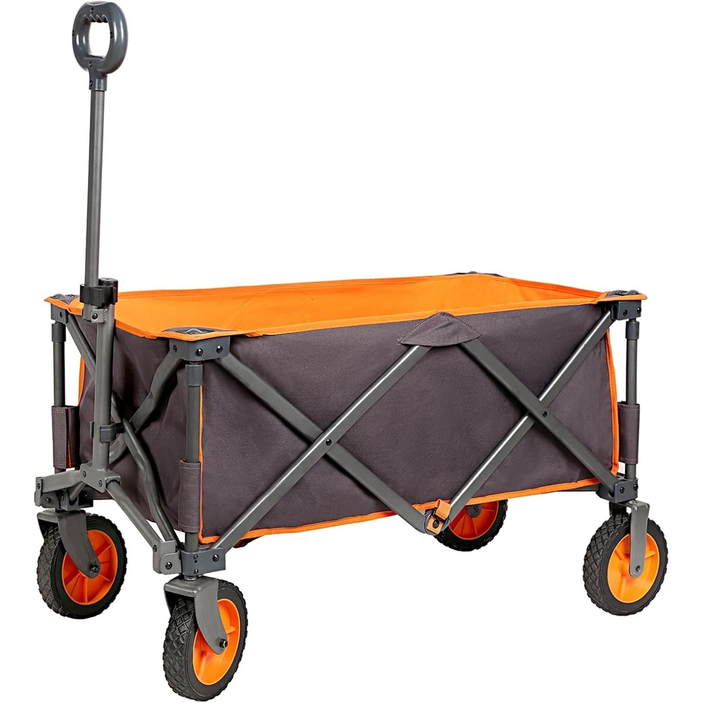 image:imagePORTAL Collapsible Folding Wagon Push Pull Foldable Beach Wagon Cart with AllTerrain Wheels Heavy Duty Utility Grocery Wagon for Outdoor Camping Garden Sport Shopping Holds 225 lbs GreyOrangeDark Grey