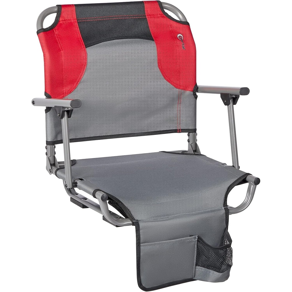 image:imagePORTAL Folding Cup Holder Armrest Stadium Seats for Adults Foldable Portable Stadium Seats Bleachers Benches Chair with Back Support and Cushion Wide GreyRedBlack