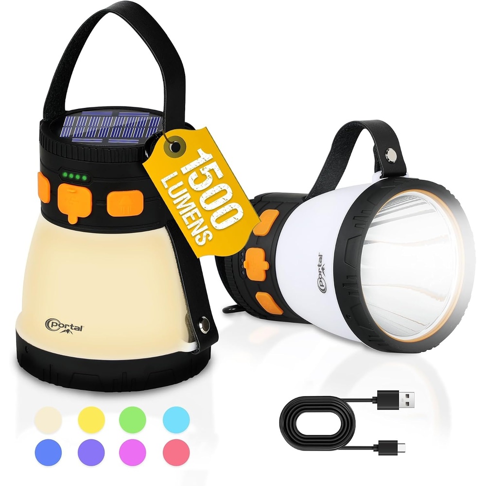 image:imagePORTAL Rechargeable Camping Lantern Battery Powered LED Portable Flashlight RGB Camping Lights Waterproof for Power outages Camp Tents Hiking Fishing Emergency Hurricane 3in11500LM 7200mAh