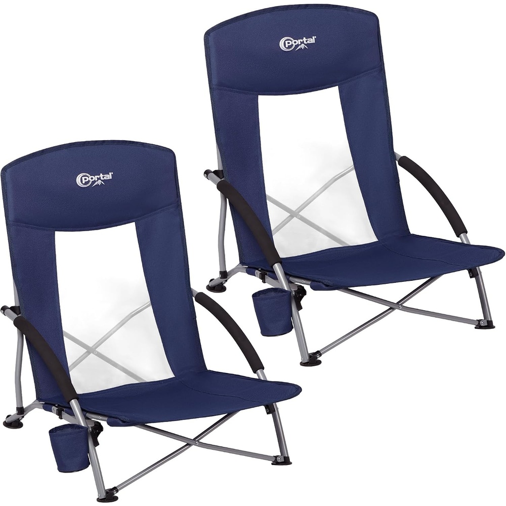 image:imagePortal Beach Chairs for Adults Camping Low Lightweight Portable Chair with Cup Holder Mesh Back Carry Bag for Outdoor Sand Lawn Travel Picnic Festival ConcertDeep Blue2 Pck