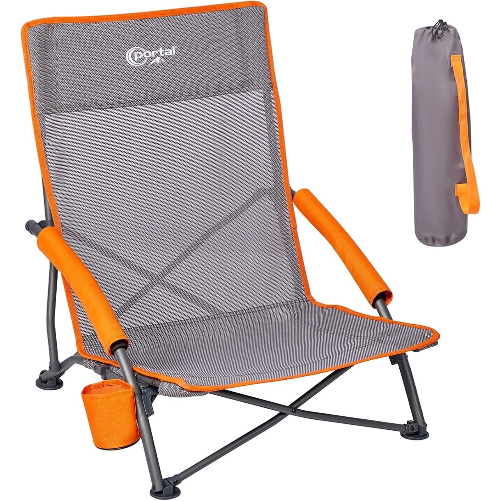 image:imagePortal Beach Chairs for Adults Camping Low Lightweight Portable Chair with Cup Holder Mesh Back Carry Bag for Outdoor Sand Lawn Travel Picnic Festival ConcertTeslin Grey1 Pack