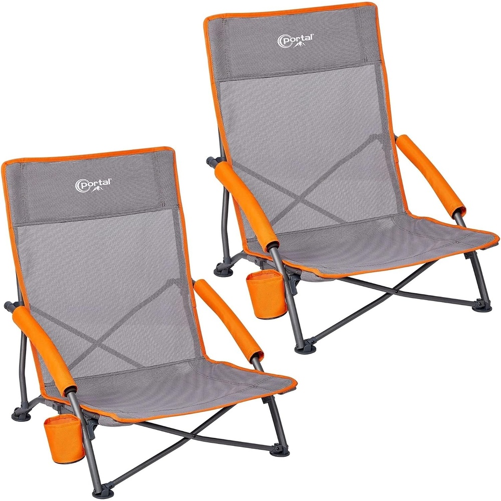 image:imagePortal Beach Chairs for Adults Camping Low Lightweight Portable Chair with Cup Holder Mesh Back Carry Bag for Outdoor Sand Lawn Travel Picnic Festival ConcertTeslin Grey2 Pack