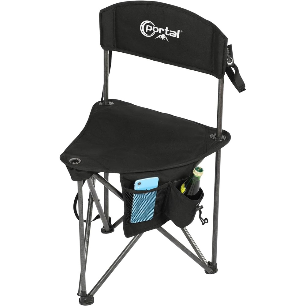 image:imagePortal Extra Large Quick Folding Tripod Stool with Backrest Fishing Camping Chair with Carry StrapBlack