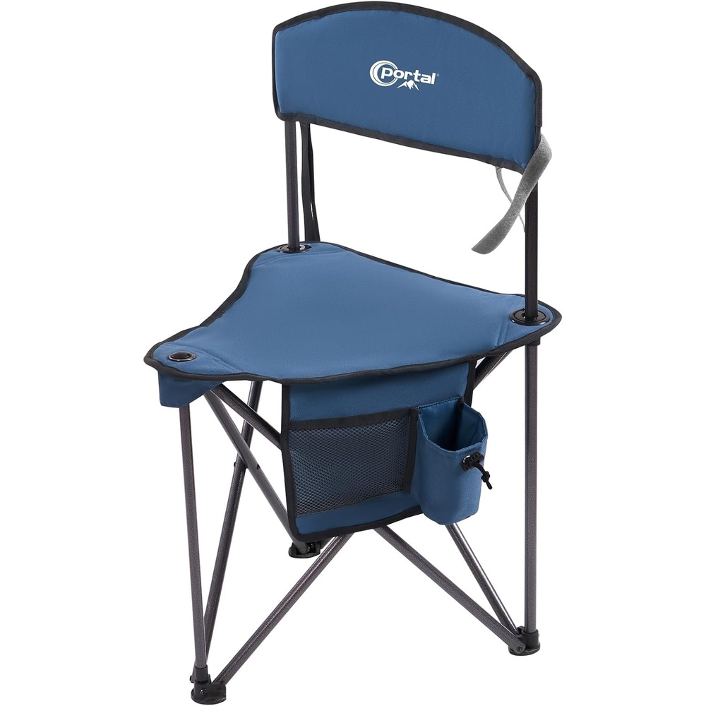 image:imagePortal Extra Large Quick Folding Tripod Stool with Backrest Fishing Camping Chair with Carry StrapBlue